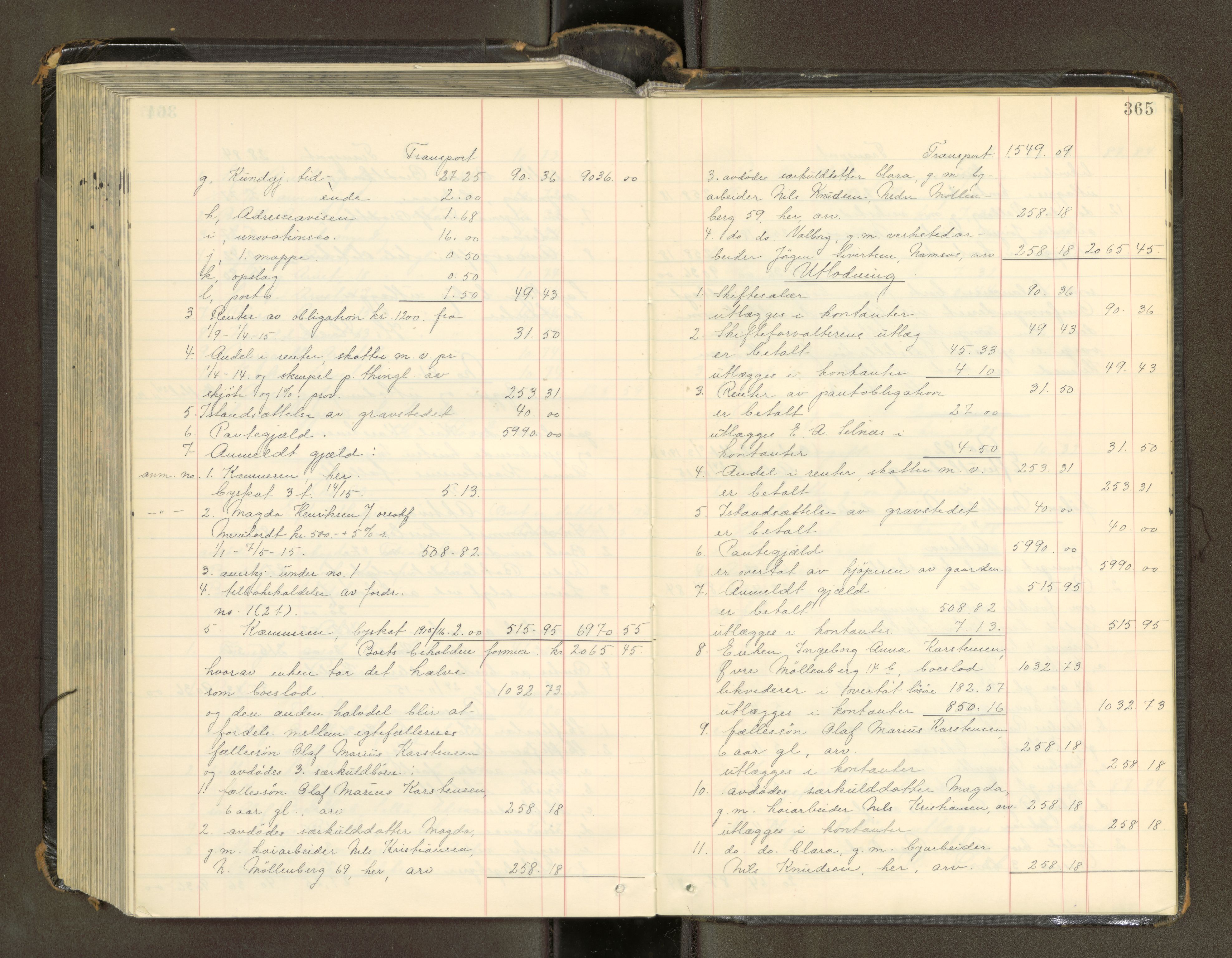 Trondheim byfogd, AV/SAT-A-0003/1/3/3A/L0041: Skifteutlodningsprotokoll - 1710-5/2. (m/ register), 1913-1916, p. 365