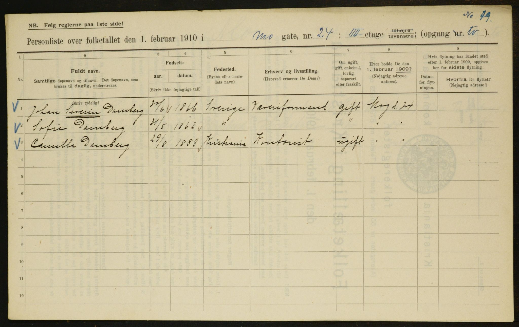OBA, Municipal Census 1910 for Kristiania, 1910, p. 63468