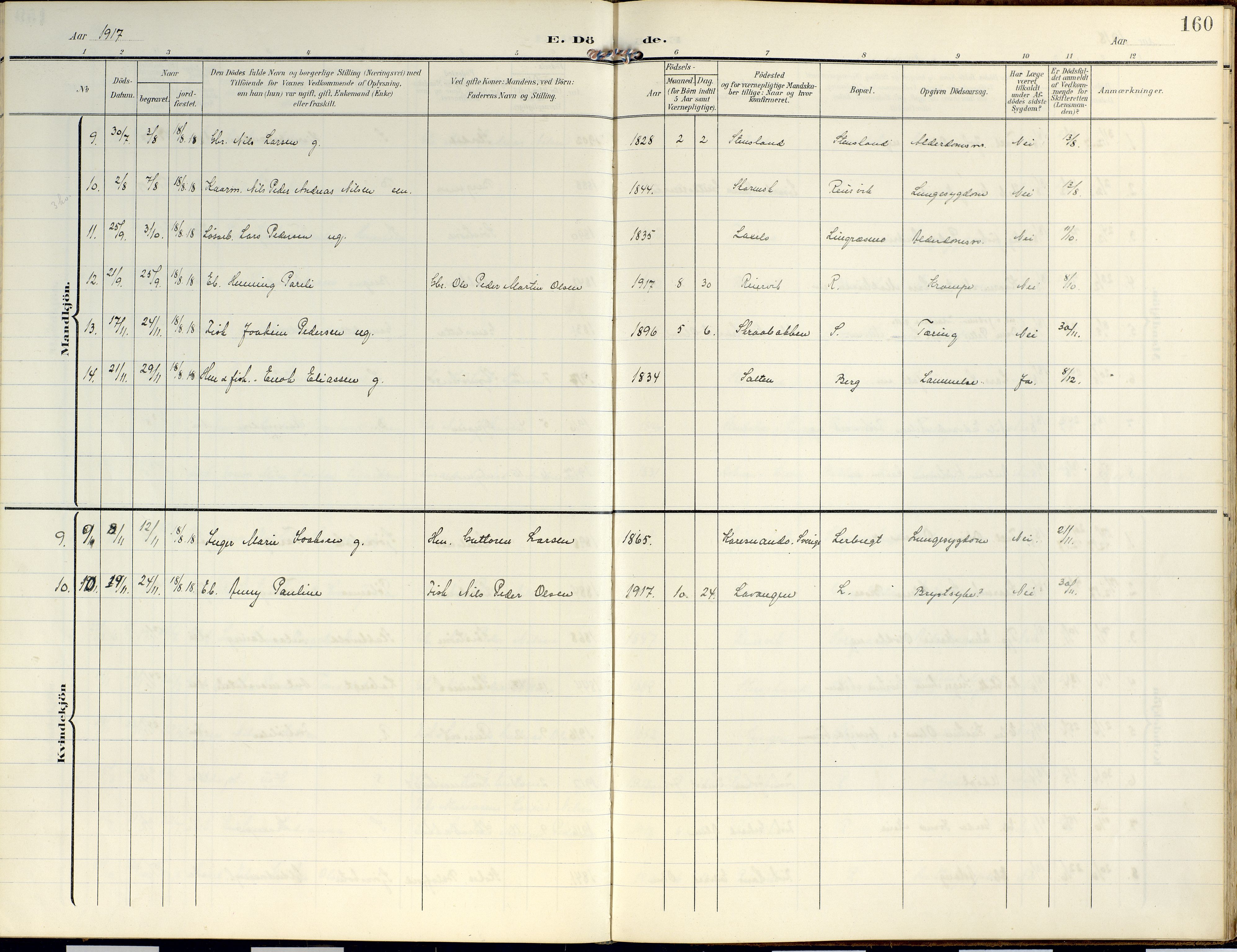 Lyngen sokneprestembete, SATØ/S-1289/H/He/Hea/L0014kirke: Parish register (official) no. 14, 1905-1920, p. 160