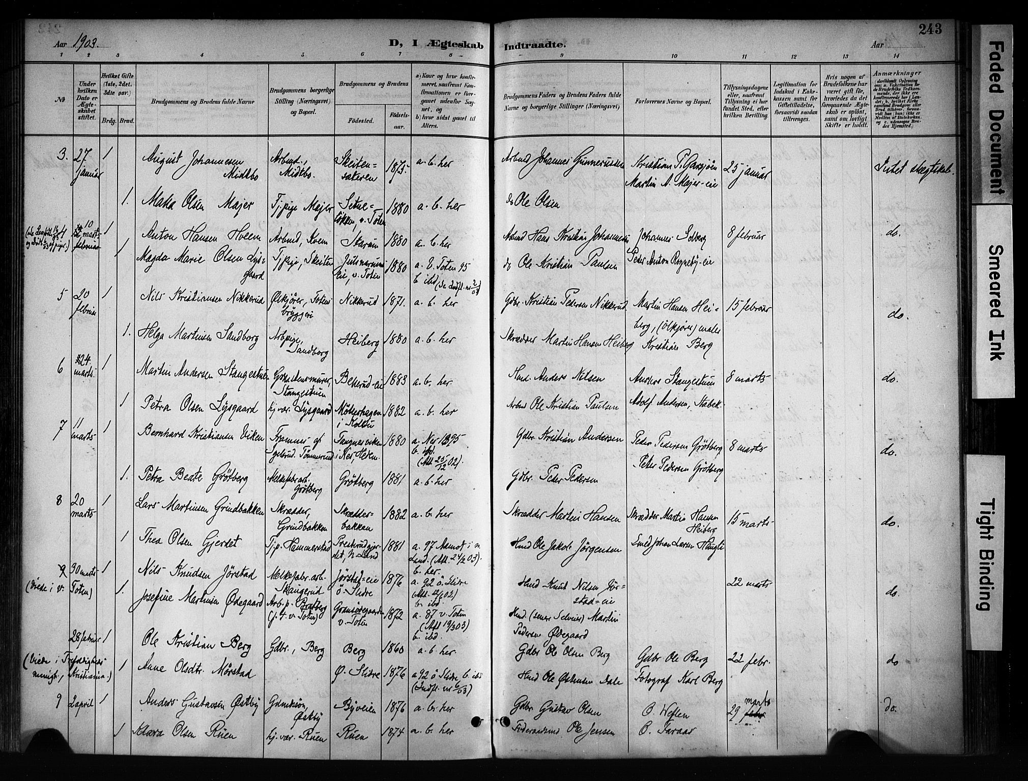 Østre Toten prestekontor, AV/SAH-PREST-104/H/Ha/Haa/L0008: Parish register (official) no. 8, 1897-1909, p. 243