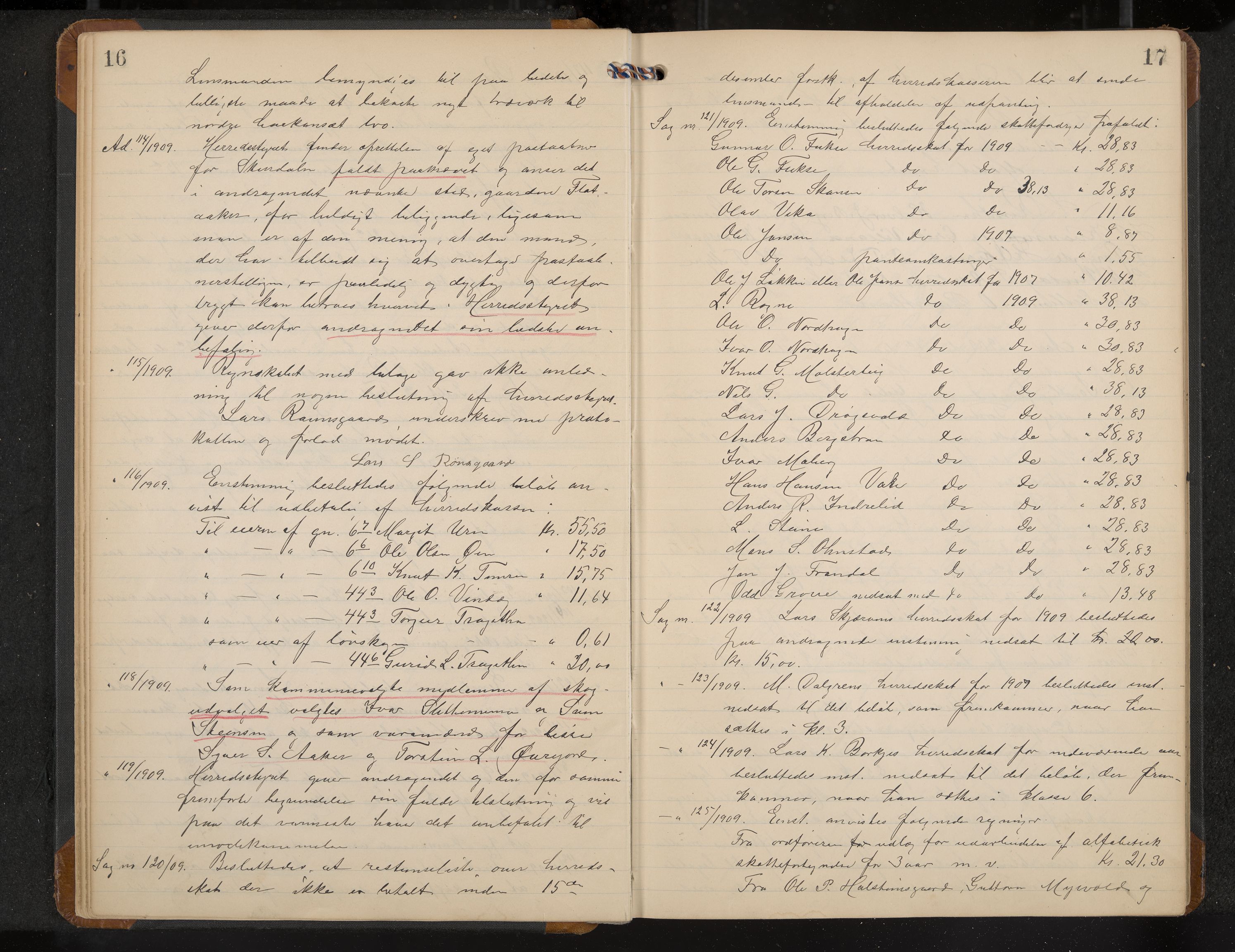 Hol formannskap og sentraladministrasjon, IKAK/0620021-1/A/L0005: Møtebok, 1909-1915, p. 16-17