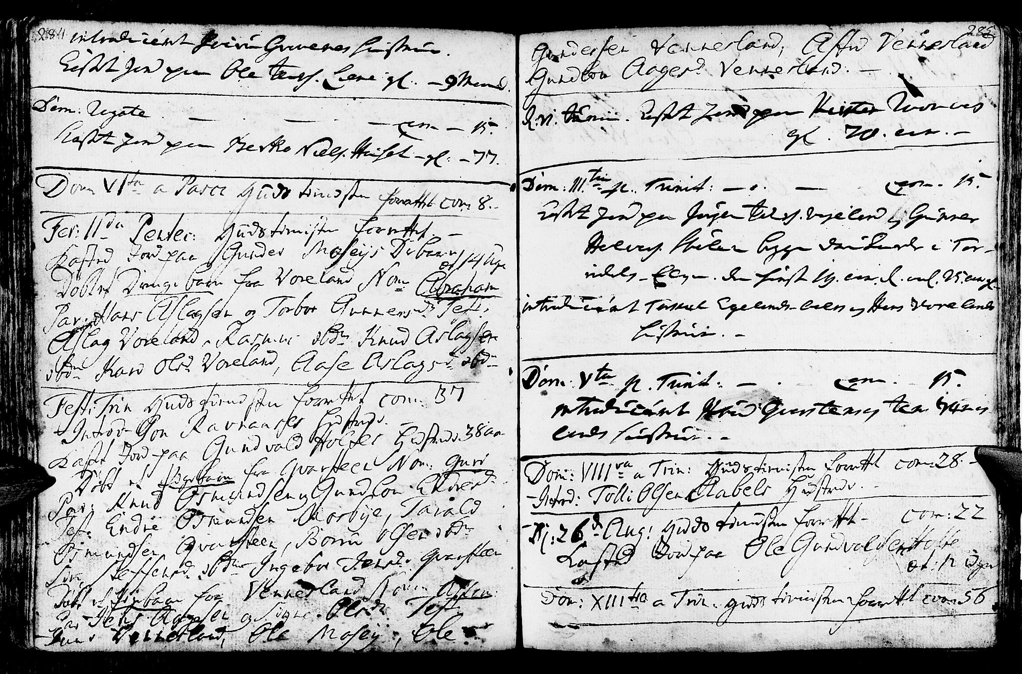 Vennesla sokneprestkontor, AV/SAK-1111-0045/Fa/Fab/L0001: Parish register (official) no. A 1, 1741-1794, p. 284-285