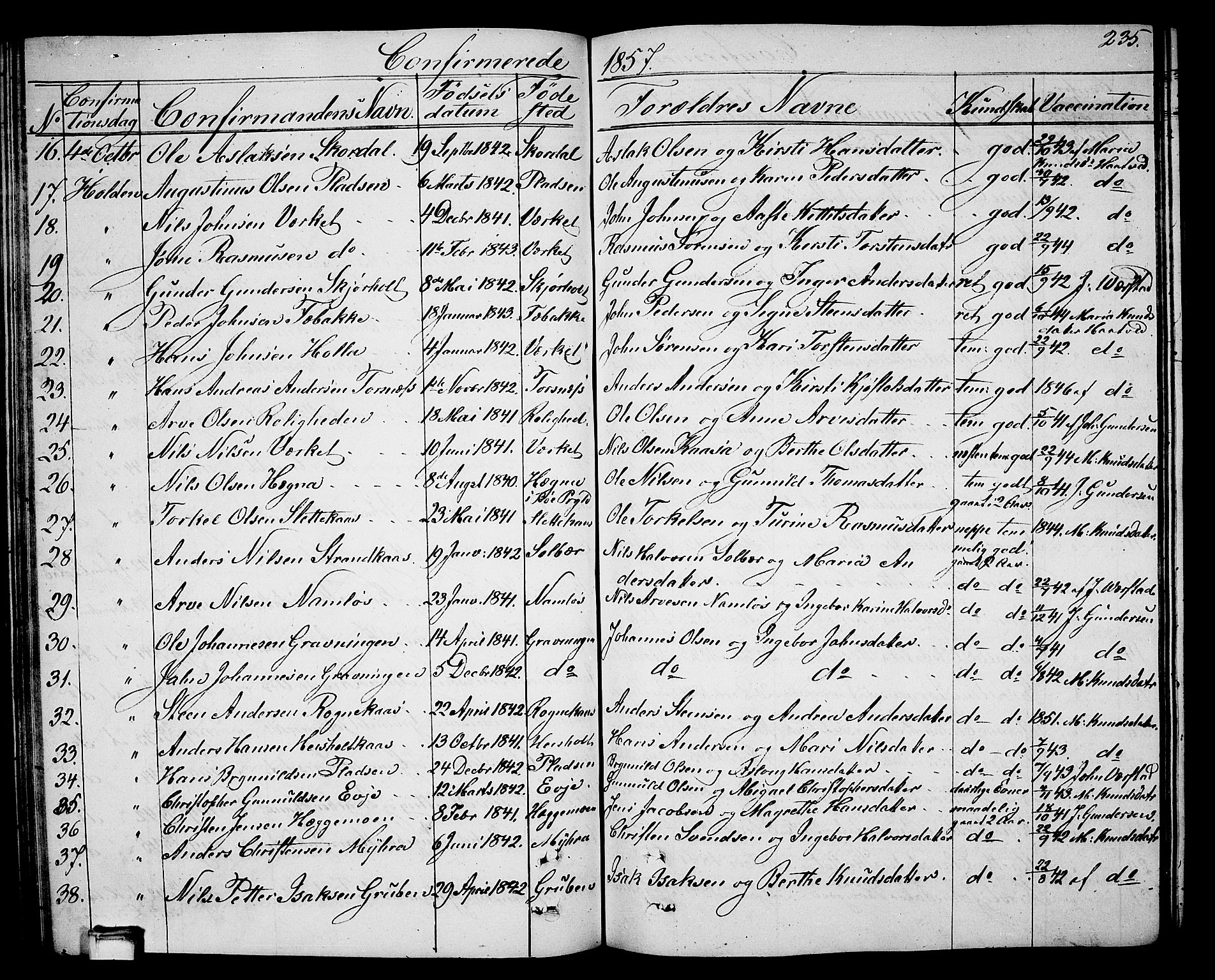 Holla kirkebøker, SAKO/A-272/G/Ga/L0003: Parish register (copy) no. I 3, 1849-1866, p. 235