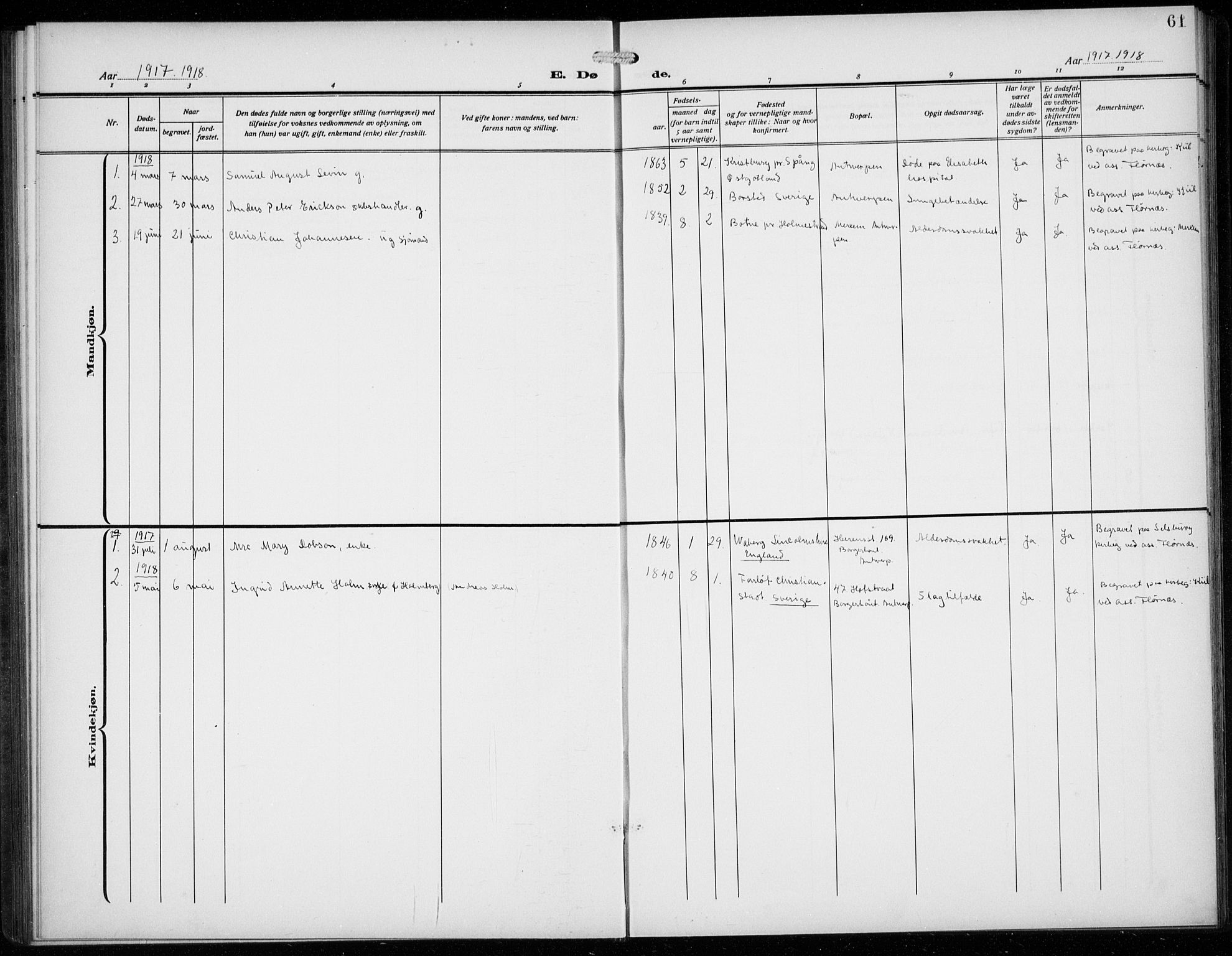 Den norske sjømannsmisjon i utlandet/Antwerpen, SAB/SAB/PA-0105/H/Ha/L0003: Parish register (official) no. A 3, 1914-1930, p. 61