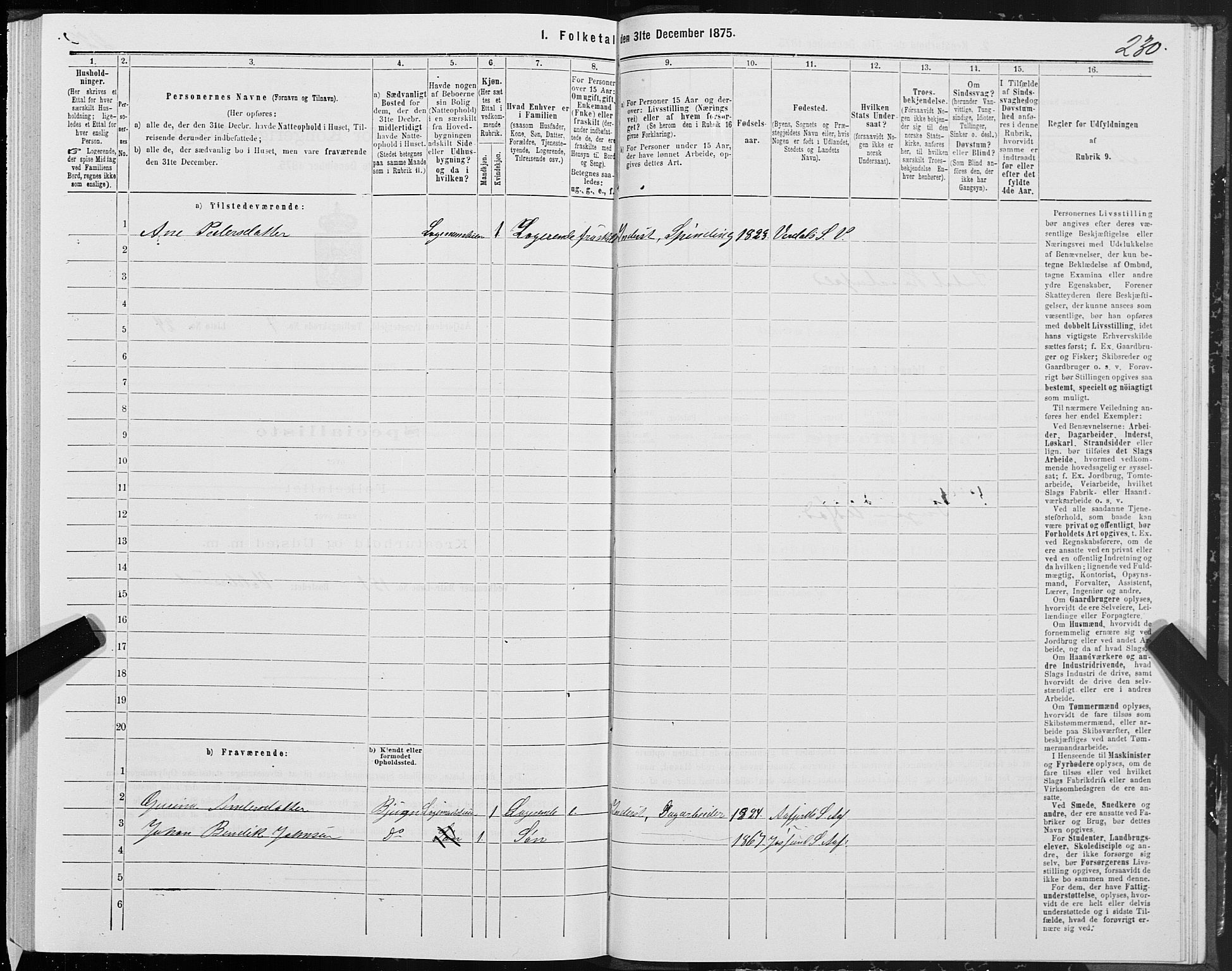 SAT, 1875 census for 1630P Aafjorden, 1875, p. 3230