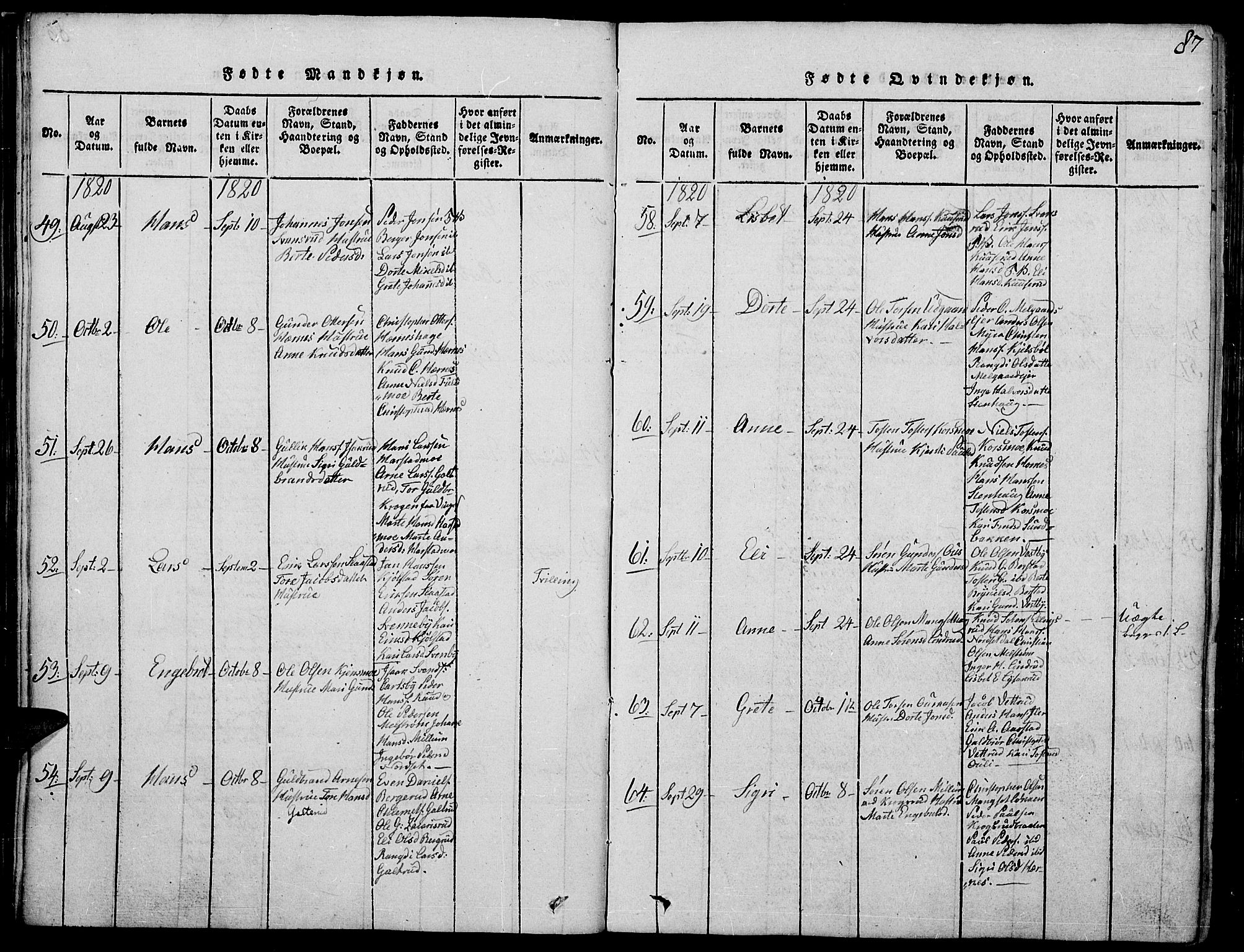 Strøm-Odalen prestekontor, AV/SAH-PREST-028/H/Ha/Haa/L0006: Parish register (official) no. 6, 1814-1850, p. 87