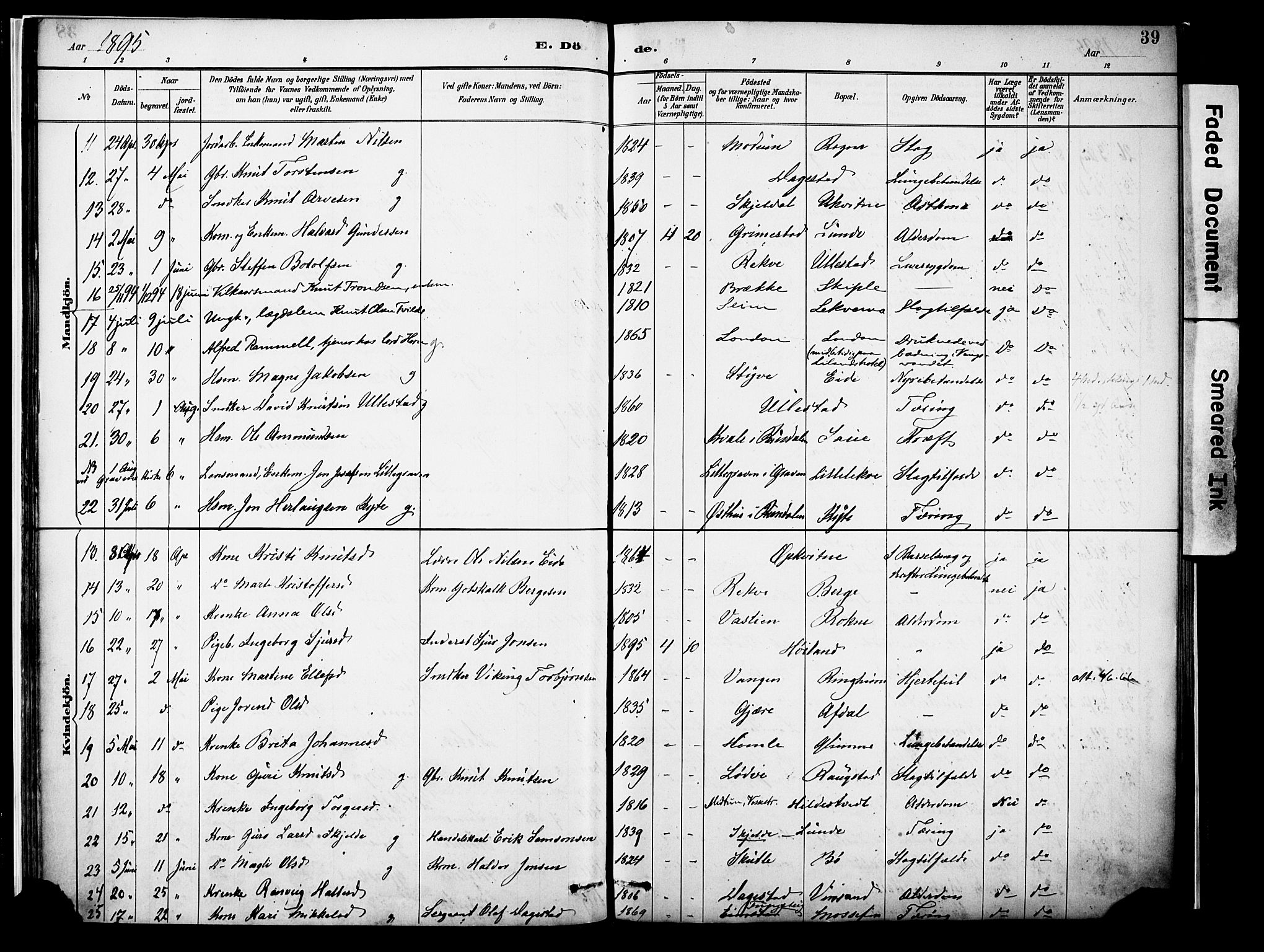 Voss sokneprestembete, SAB/A-79001/H/Haa: Parish register (official) no. A 22, 1887-1909, p. 39