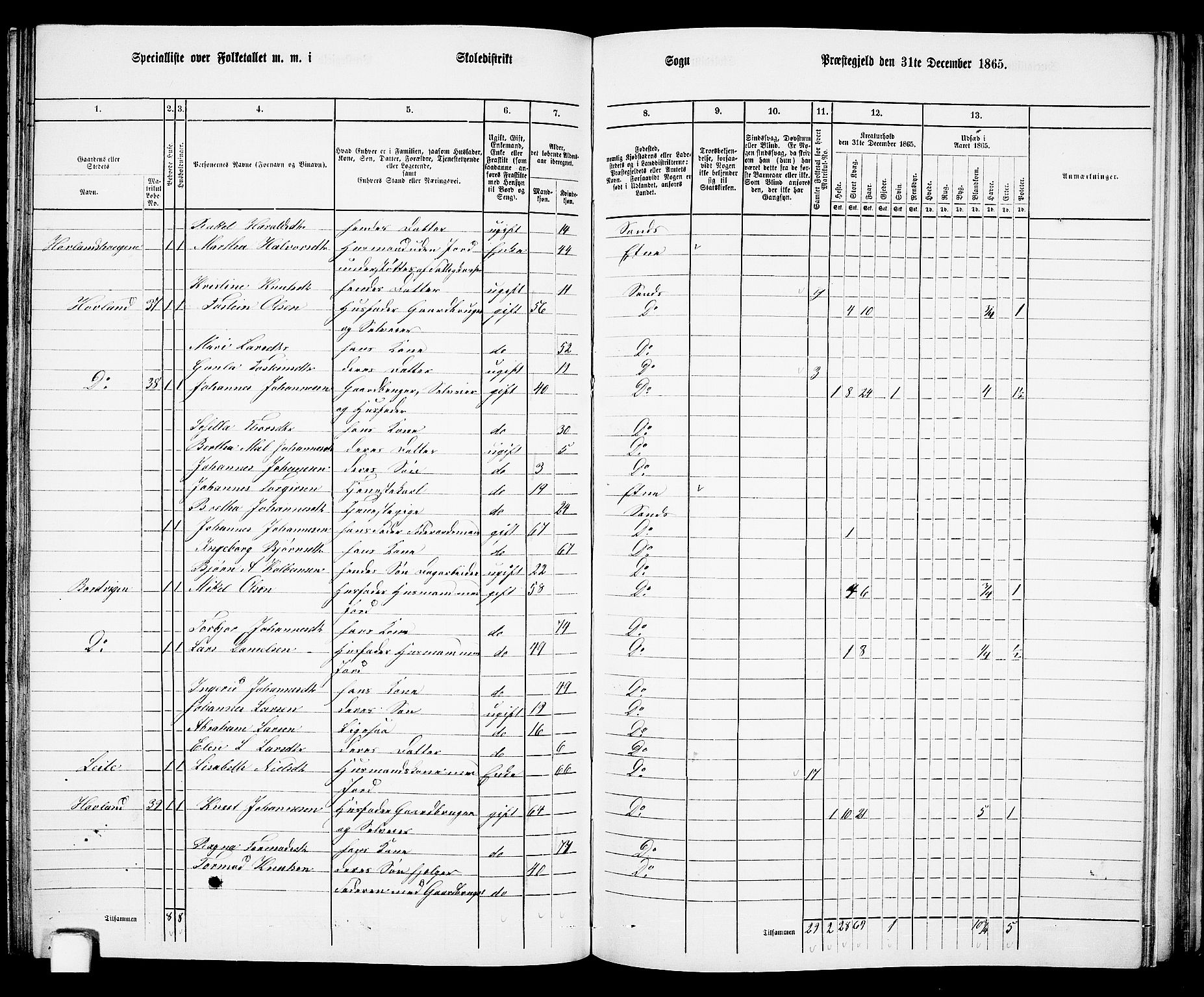 RA, 1865 census for Sand, 1865, p. 99