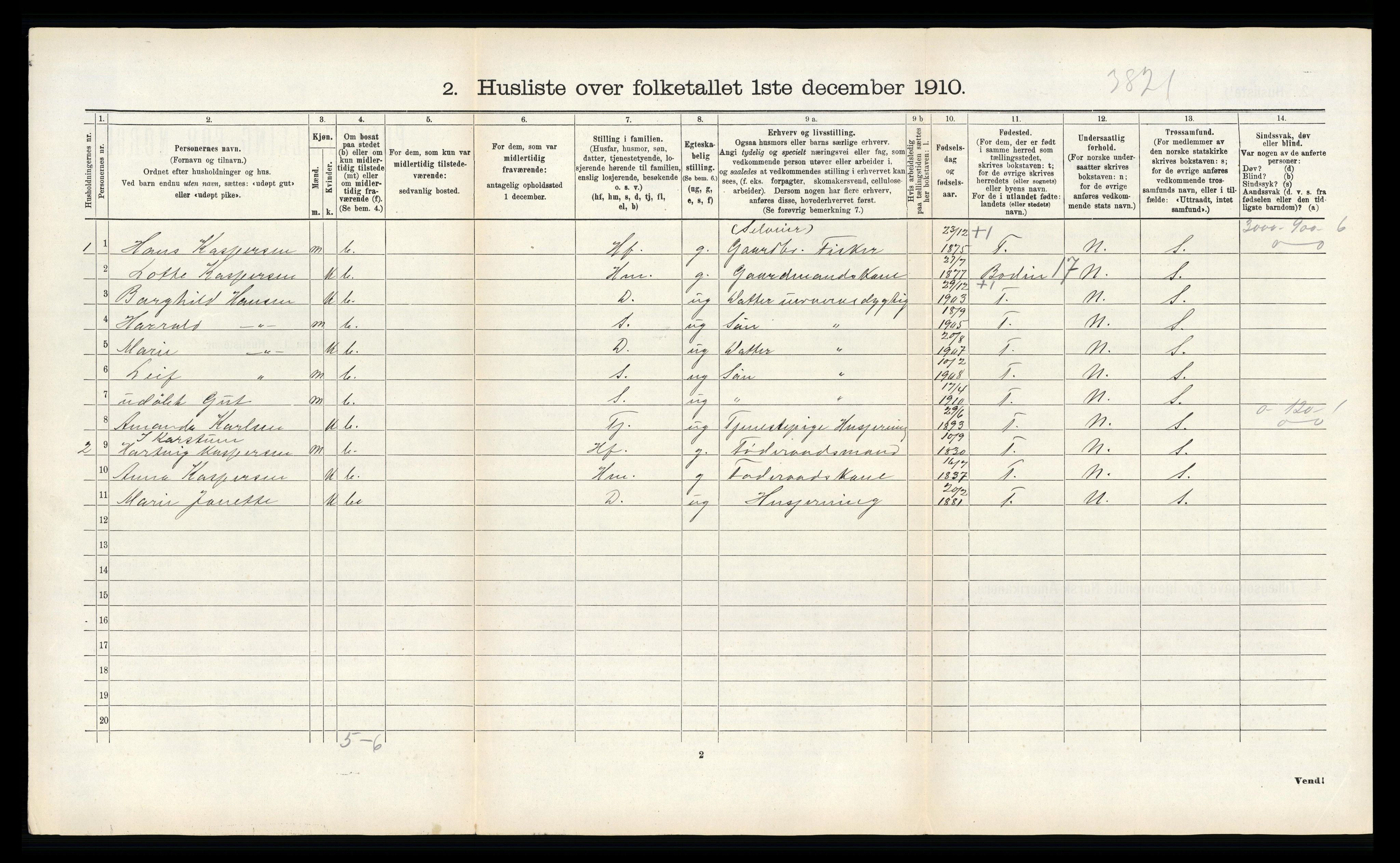 RA, 1910 census for Gildeskål, 1910, p. 1090
