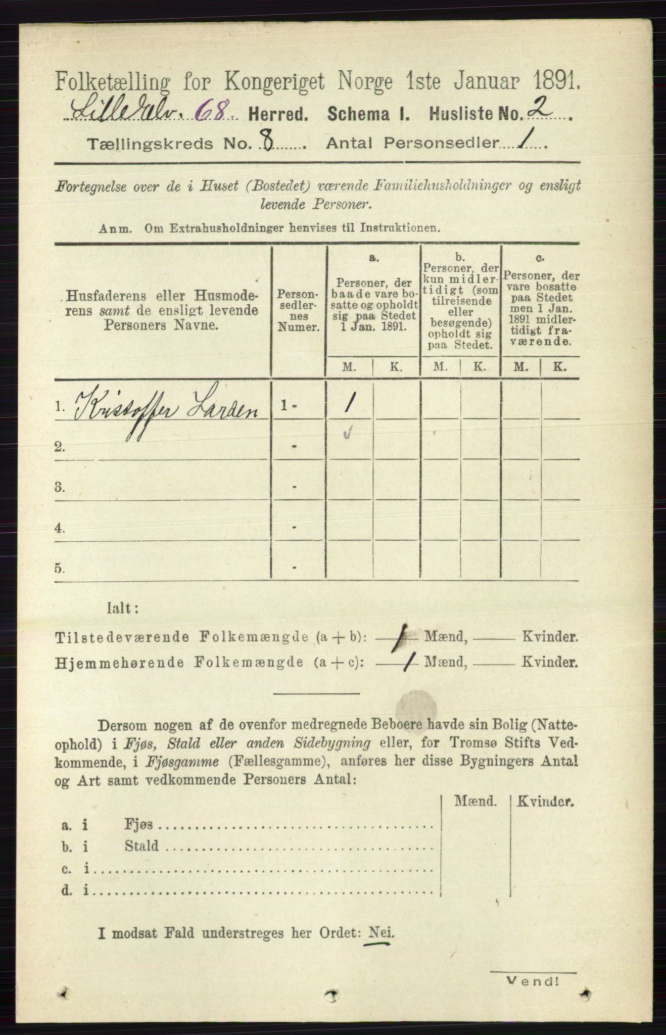 RA, 1891 census for 0438 Lille Elvedalen, 1891, p. 2430