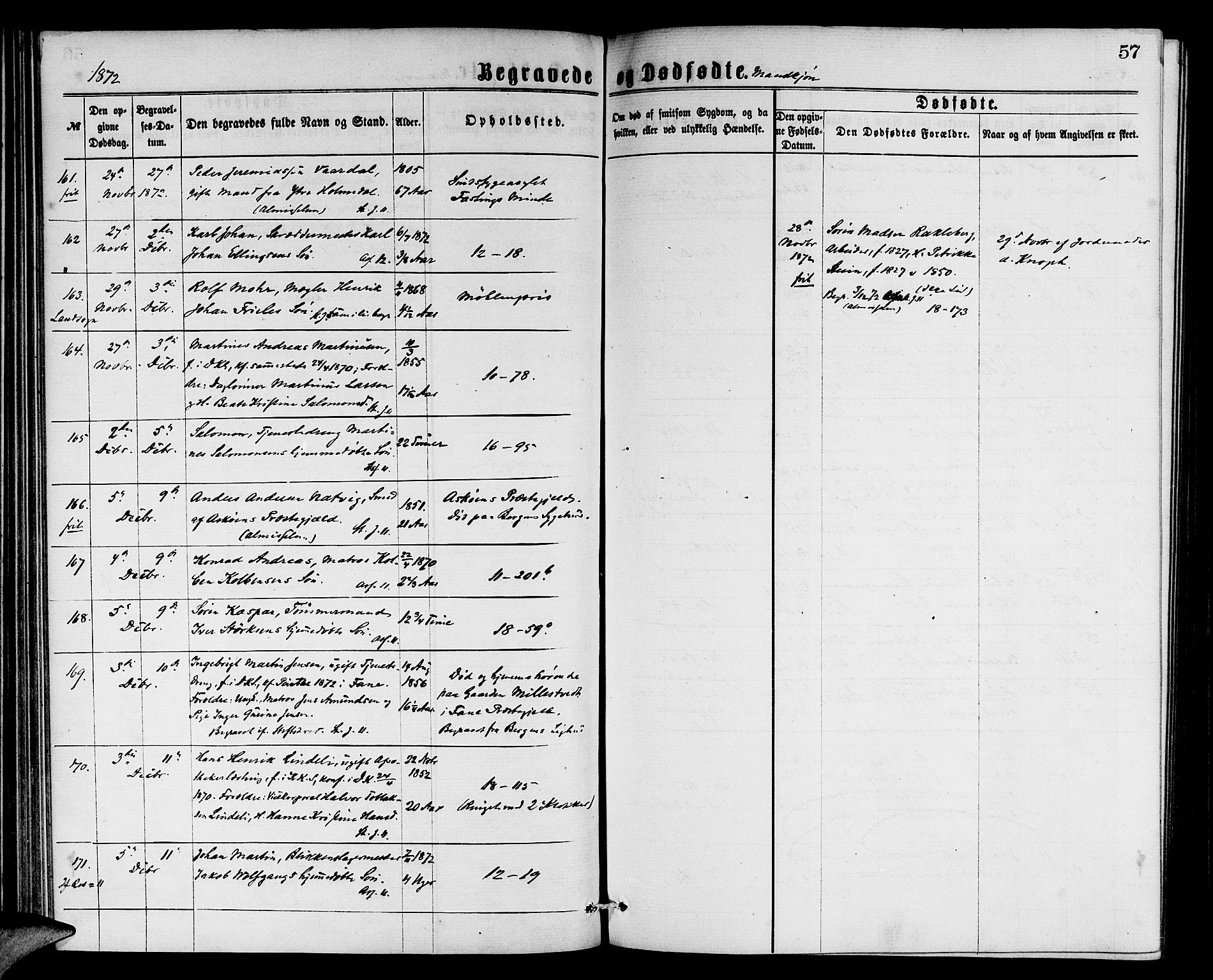 Domkirken sokneprestembete, AV/SAB-A-74801/H/Hab/L0040: Parish register (copy) no. E 4, 1868-1877, p. 57