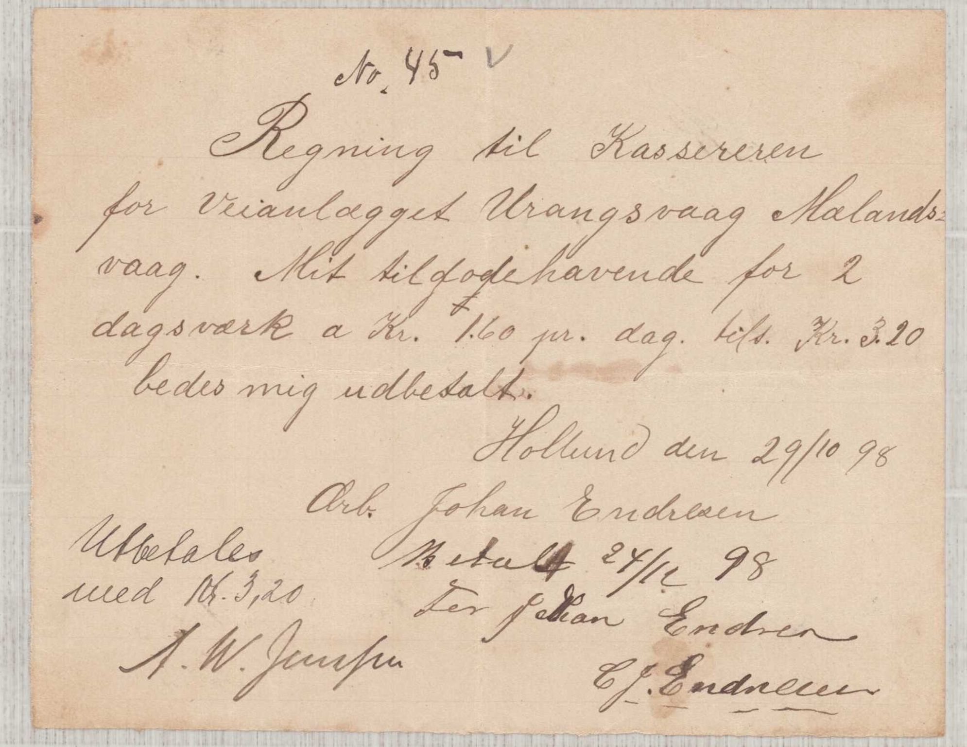 Finnaas kommune. Formannskapet, IKAH/1218a-021/E/Ea/L0002/0001: Rekneskap for veganlegg / Rekneskap for veganlegget Urangsvåg - Mælandsvåg, 1898-1900, p. 59