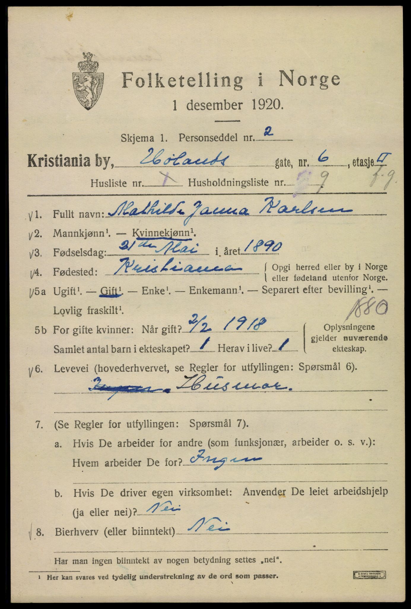 SAO, 1920 census for Kristiania, 1920, p. 304887