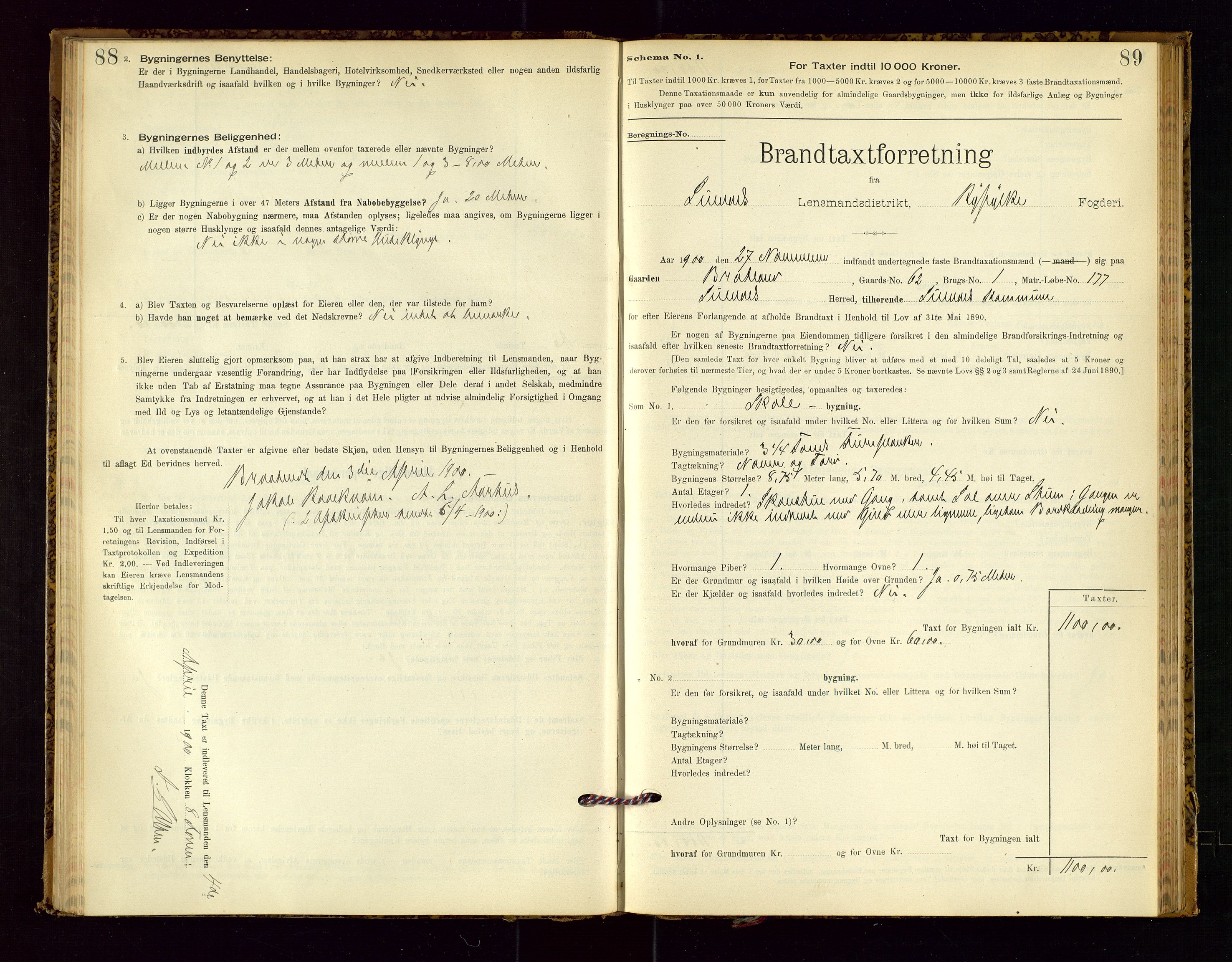 Suldal lensmannskontor, SAST/A-100419/Gob/L0001: "Brandtaxationsprotokol", 1894-1923, p. 88-89