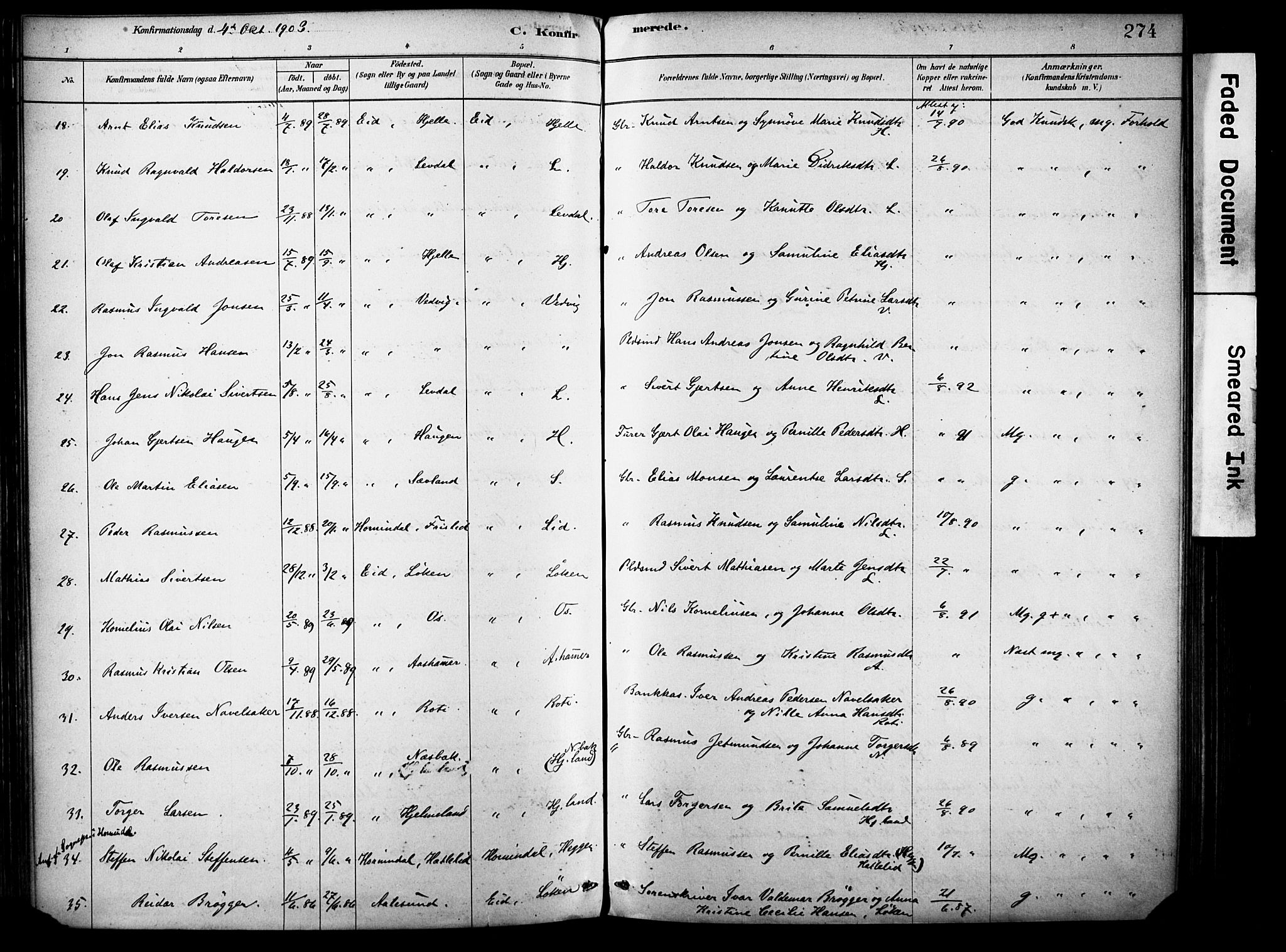 Eid sokneprestembete, AV/SAB-A-82301/H/Haa/Haab/L0001: Parish register (official) no. B 1, 1879-1906, p. 274