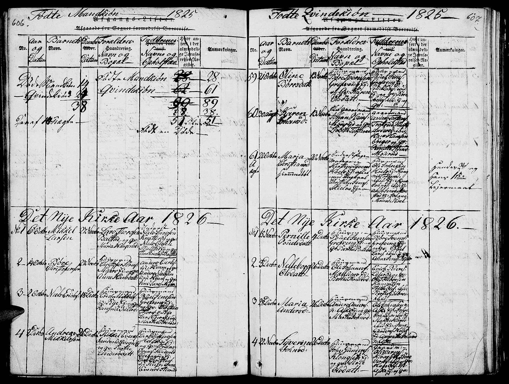 Nes prestekontor, Hedmark, AV/SAH-PREST-020/L/La/L0003: Parish register (copy) no. 3, 1814-1831, p. 606-607