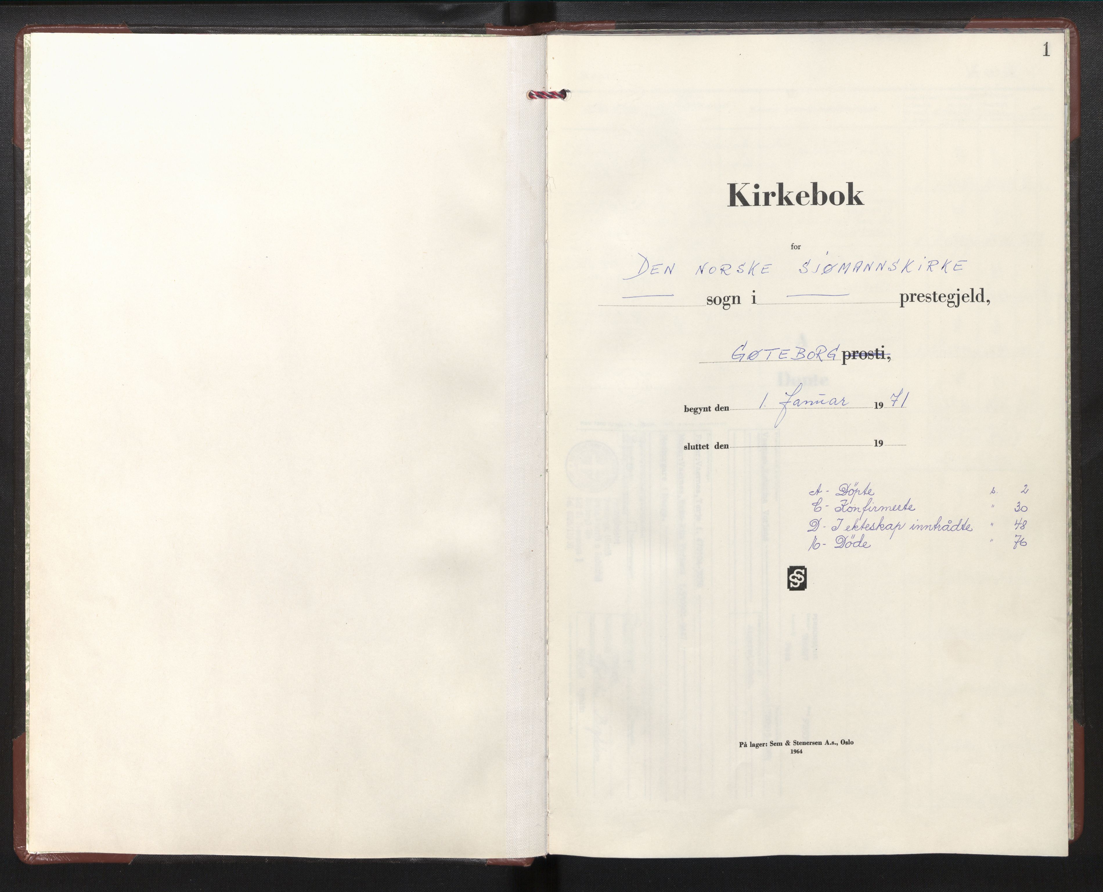 Den norske sjømannsmisjon i utlandet/Gøteborg, SAB/SAB/PA-0109/H/Ha/L0004: Parish register (official) no. A 4, 1971-1979, p. 1