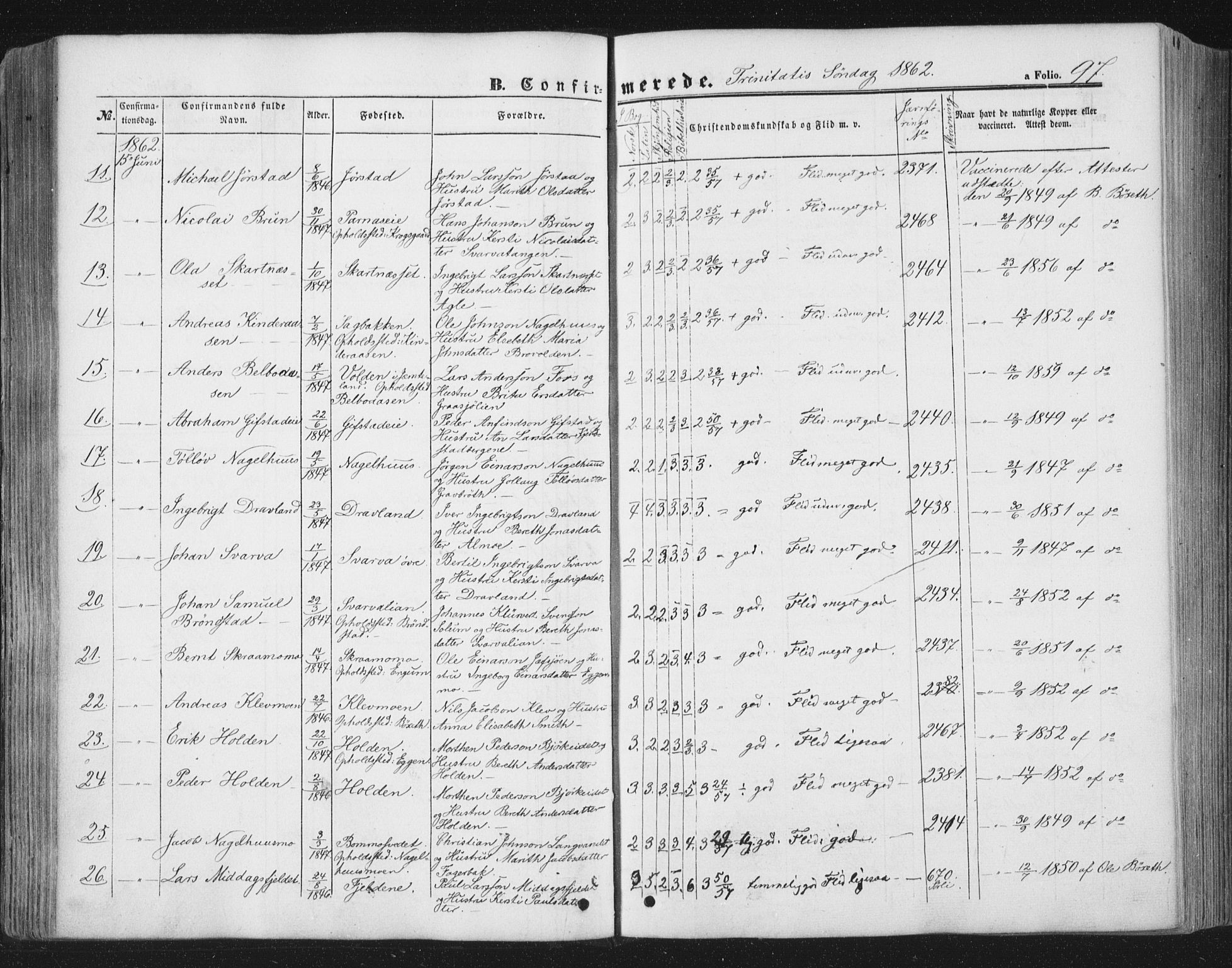 Ministerialprotokoller, klokkerbøker og fødselsregistre - Nord-Trøndelag, SAT/A-1458/749/L0472: Parish register (official) no. 749A06, 1857-1873, p. 97