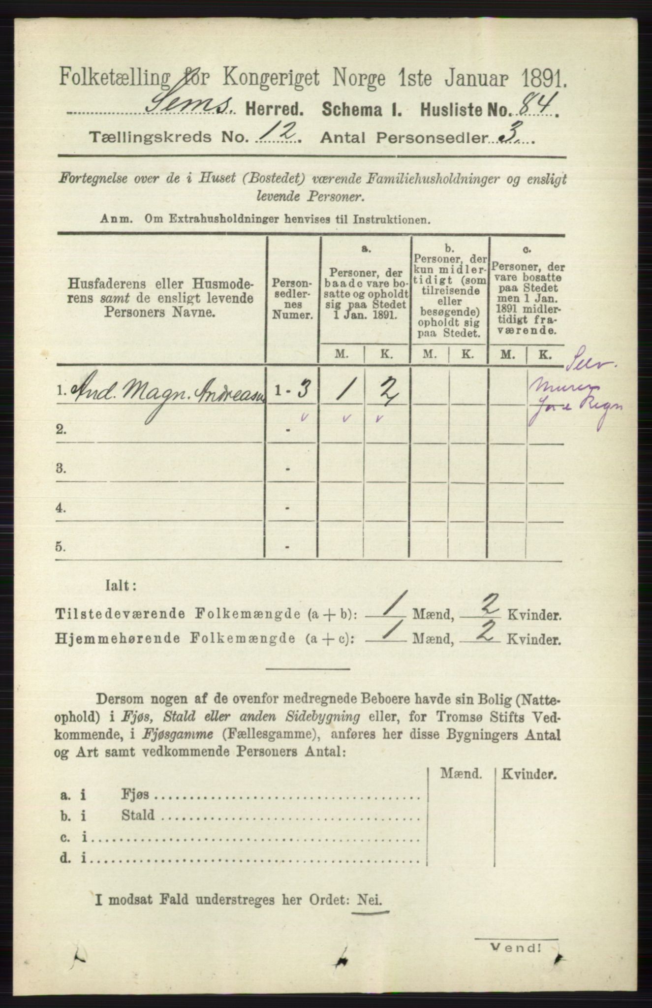 RA, 1891 census for 0721 Sem, 1891, p. 5750