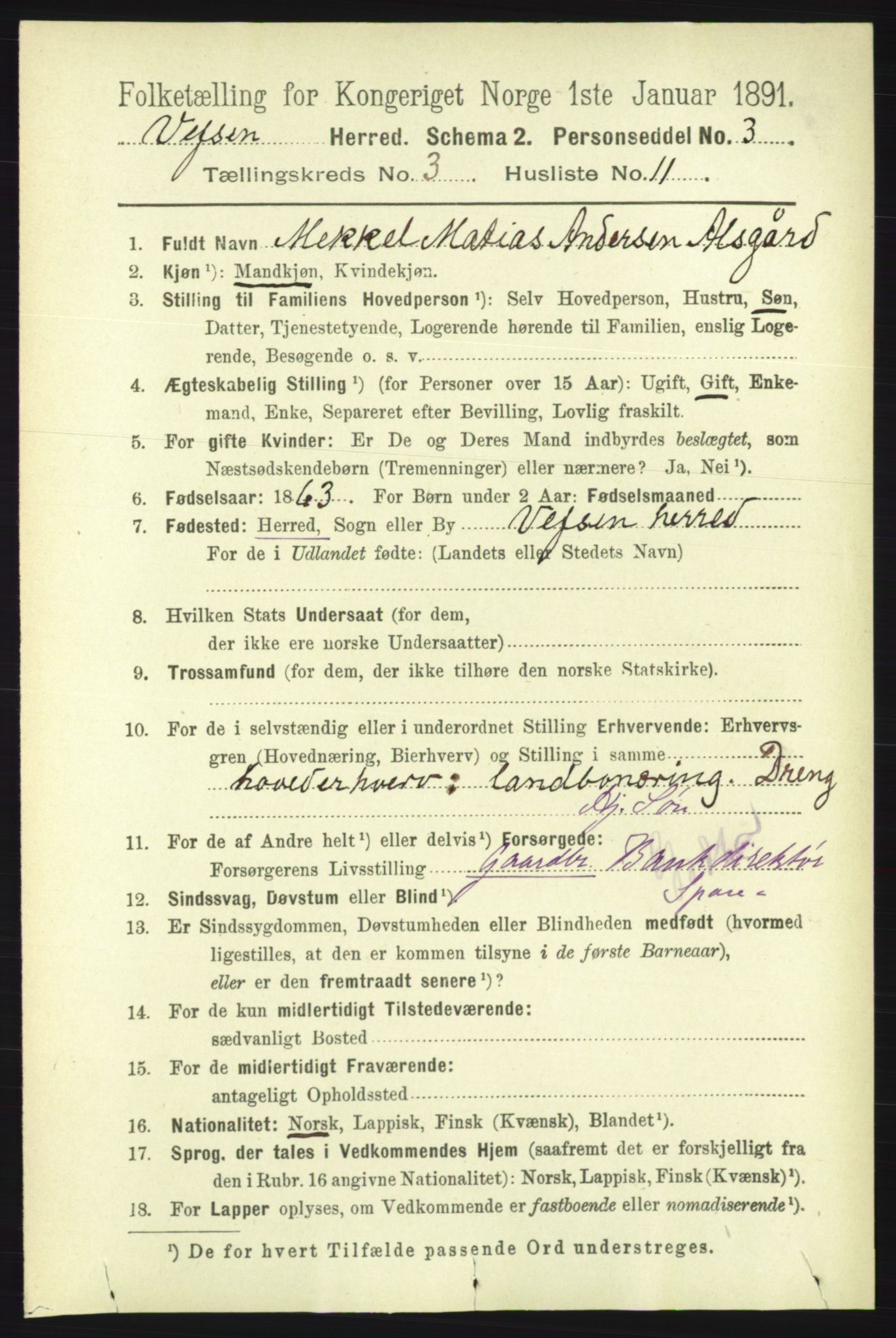 RA, 1891 census for 1824 Vefsn, 1891, p. 1345