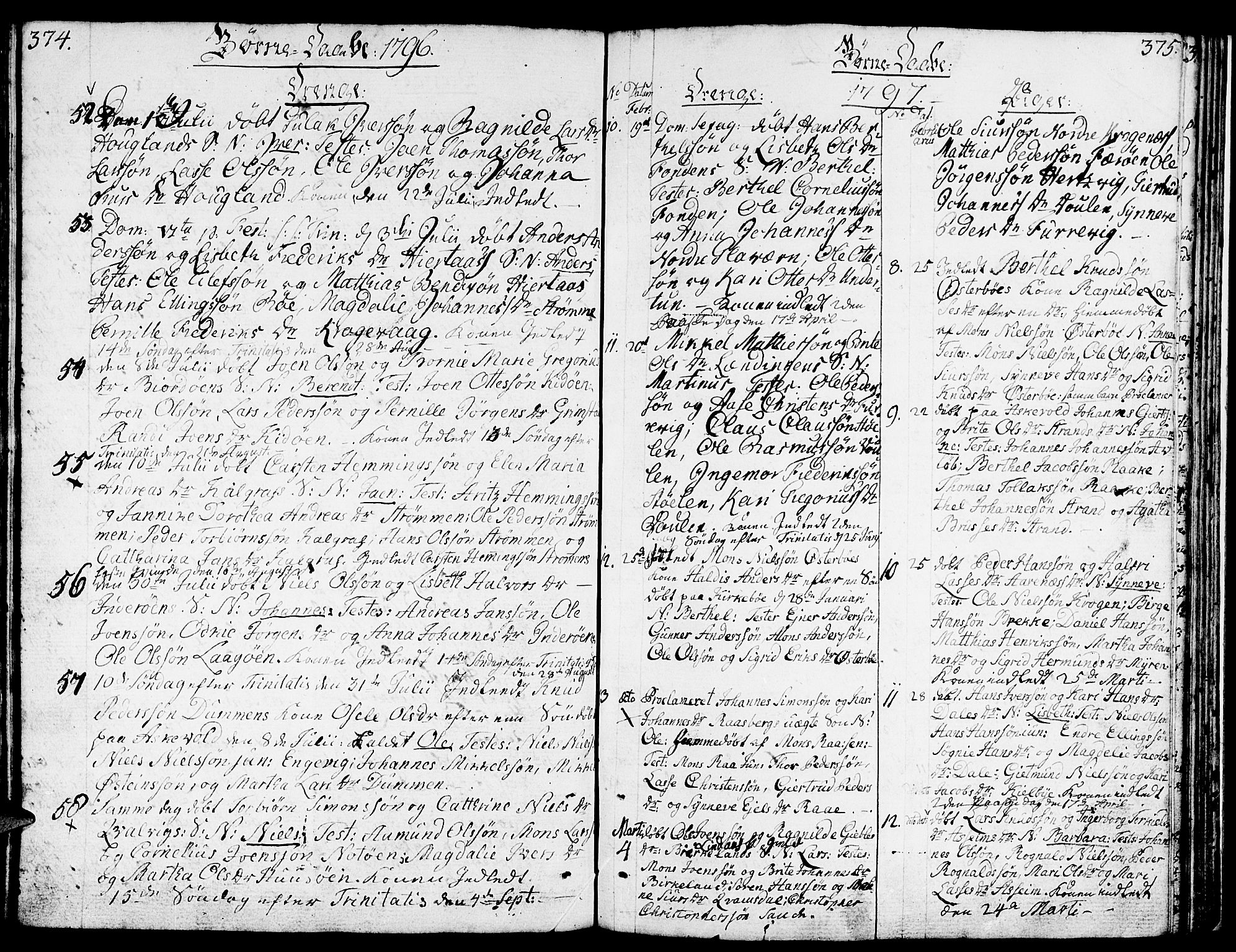 Gulen sokneprestembete, AV/SAB-A-80201/H/Haa/Haaa/L0015: Parish register (official) no. A 15, 1788-1798, p. 374-375