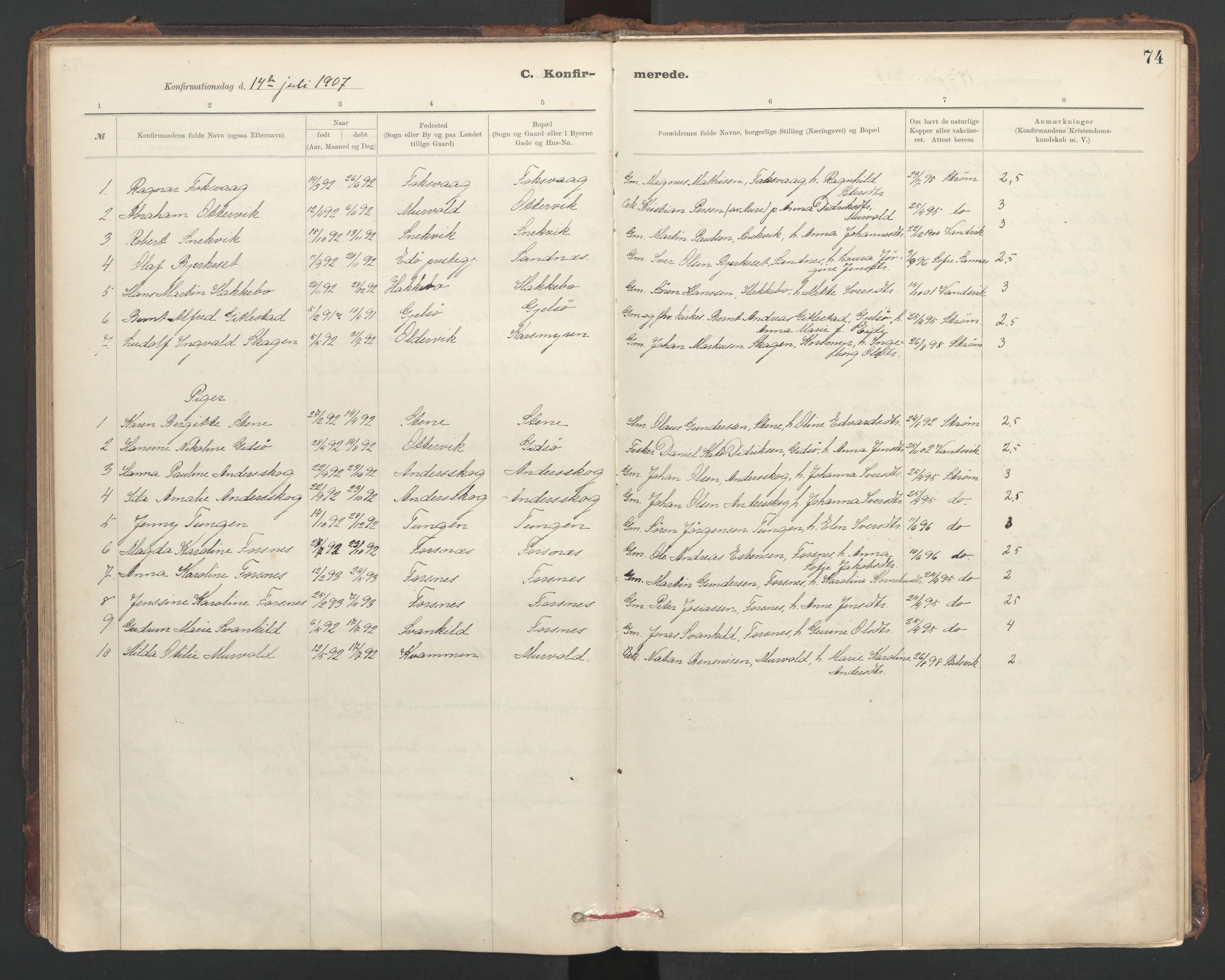 Ministerialprotokoller, klokkerbøker og fødselsregistre - Sør-Trøndelag, SAT/A-1456/635/L0552: Parish register (official) no. 635A02, 1899-1919, p. 74