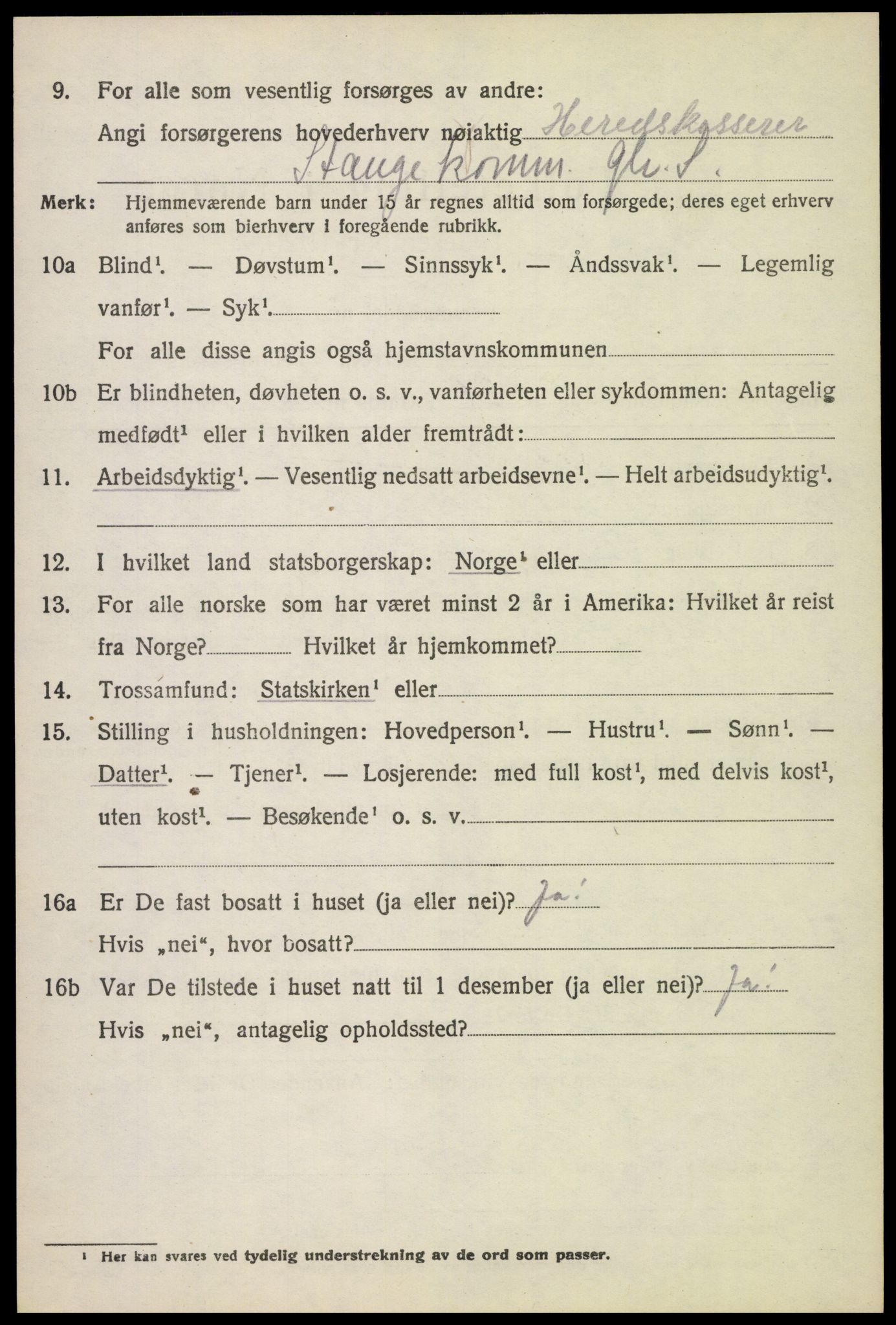 SAH, 1920 census for Stange, 1920, p. 12616