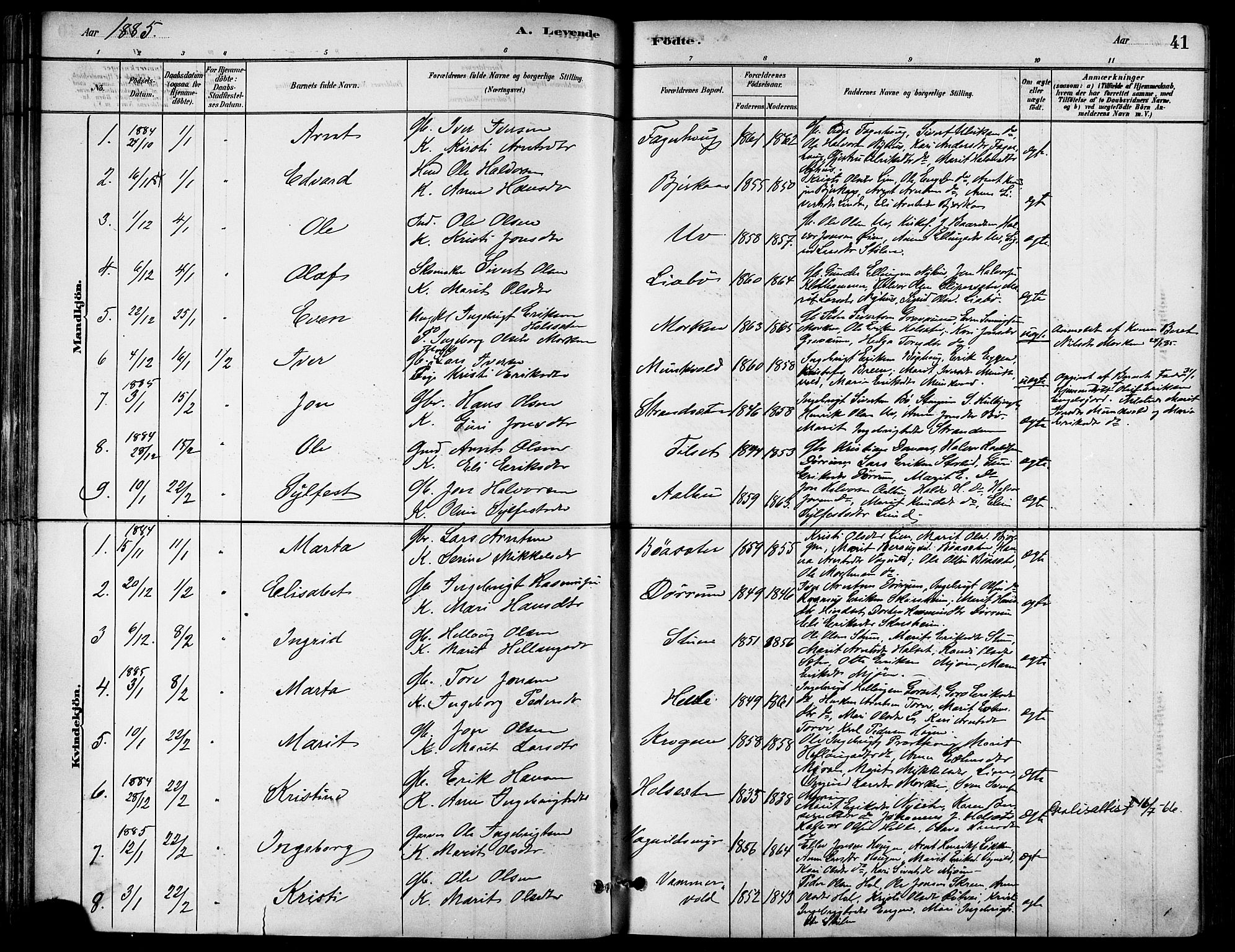 Ministerialprotokoller, klokkerbøker og fødselsregistre - Sør-Trøndelag, AV/SAT-A-1456/678/L0901: Parish register (official) no. 678A10, 1881-1894, p. 41