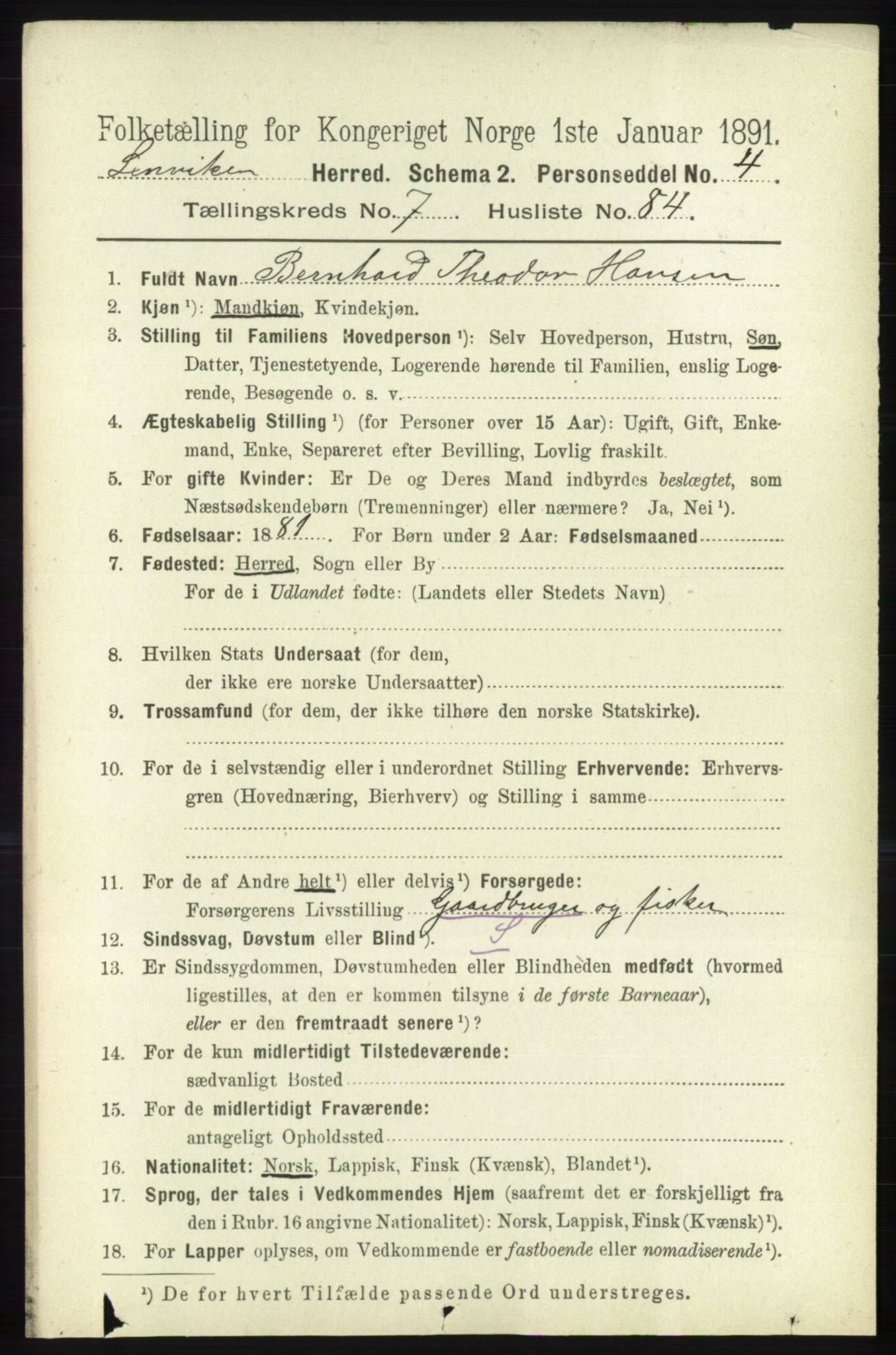 RA, 1891 census for 1931 Lenvik, 1891, p. 4303