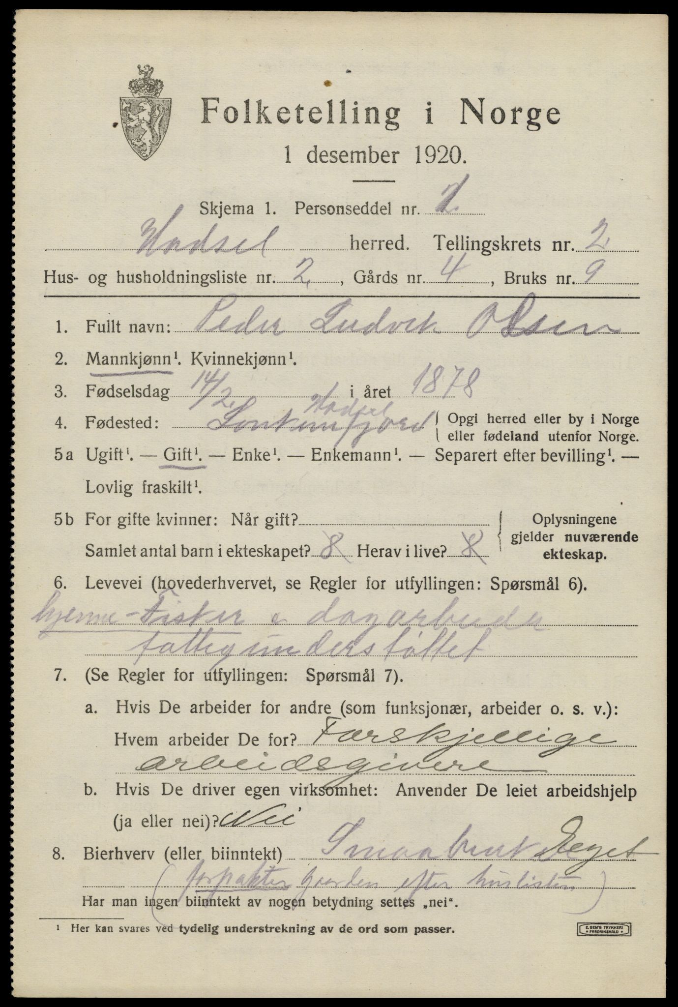 SAT, 1920 census for Hadsel, 1920, p. 3980