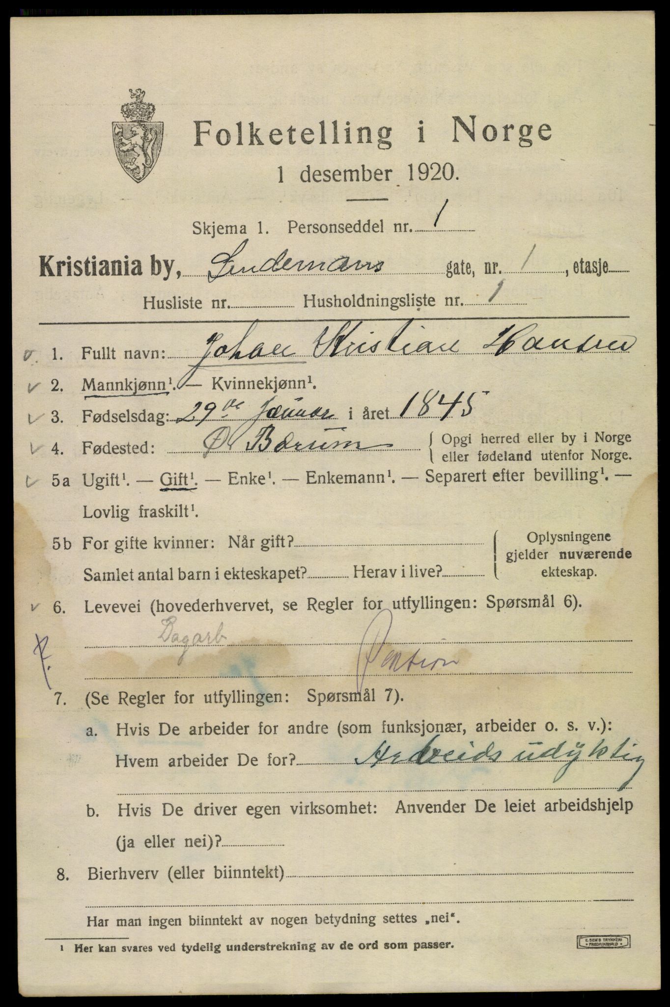 SAO, 1920 census for Kristiania, 1920, p. 364721