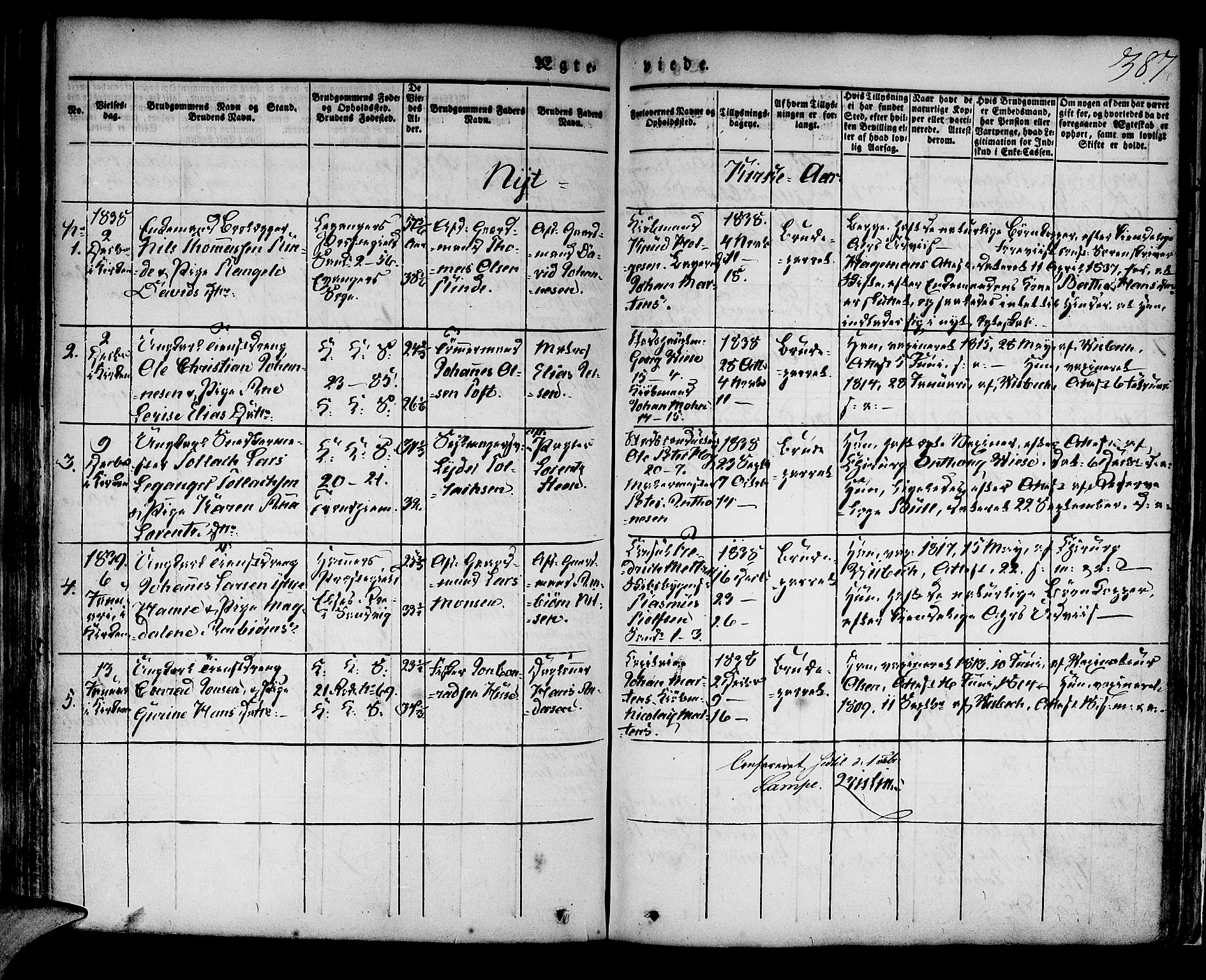 Korskirken sokneprestembete, AV/SAB-A-76101/H/Hab: Parish register (copy) no. A 5II, 1831-1844, p. 387