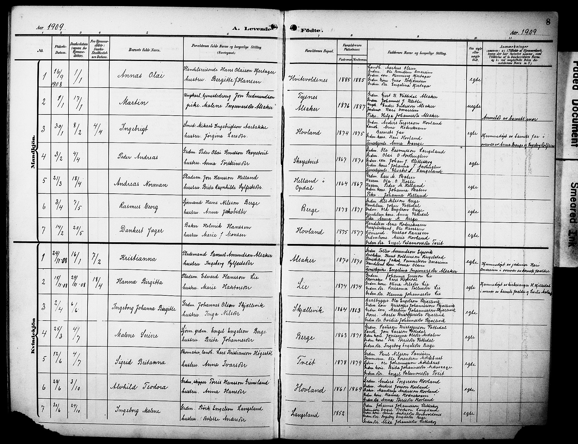 Tysnes sokneprestembete, AV/SAB-A-78601/H/Hab: Parish register (copy) no. C 3, 1908-1924, p. 8