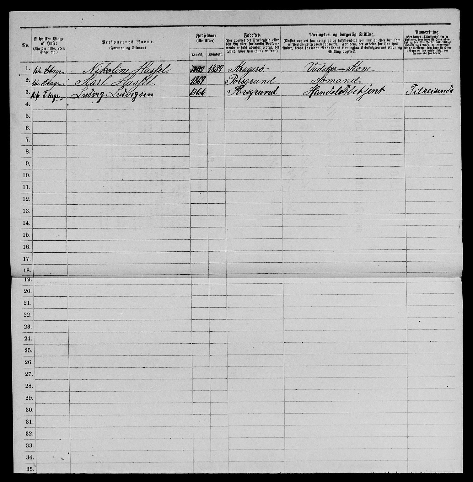 SAKO, 1885 census for 0801 Kragerø, 1885, p. 1305