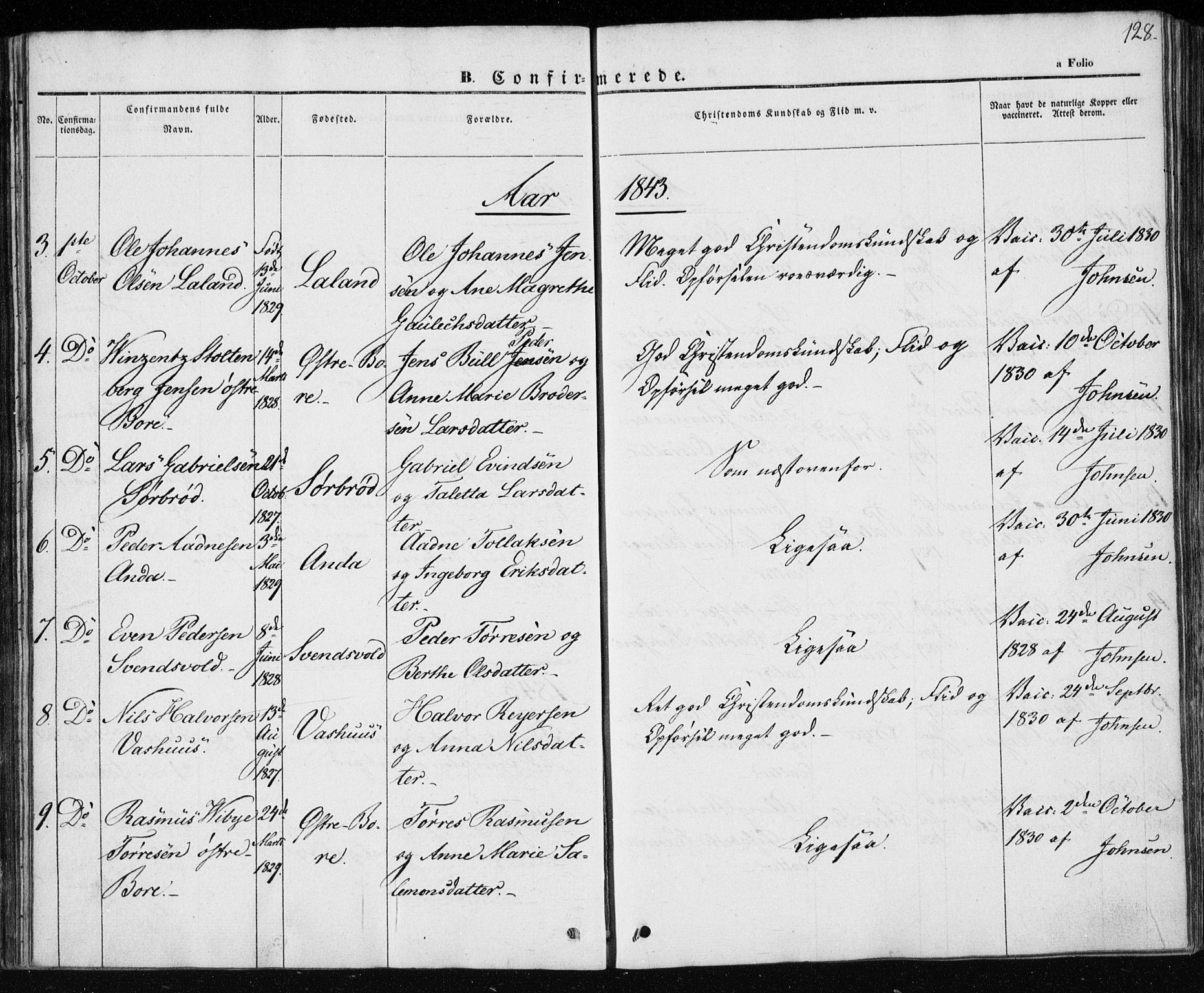 Klepp sokneprestkontor, AV/SAST-A-101803/001/3/30BA/L0004: Parish register (official) no. A 4, 1842-1852, p. 128