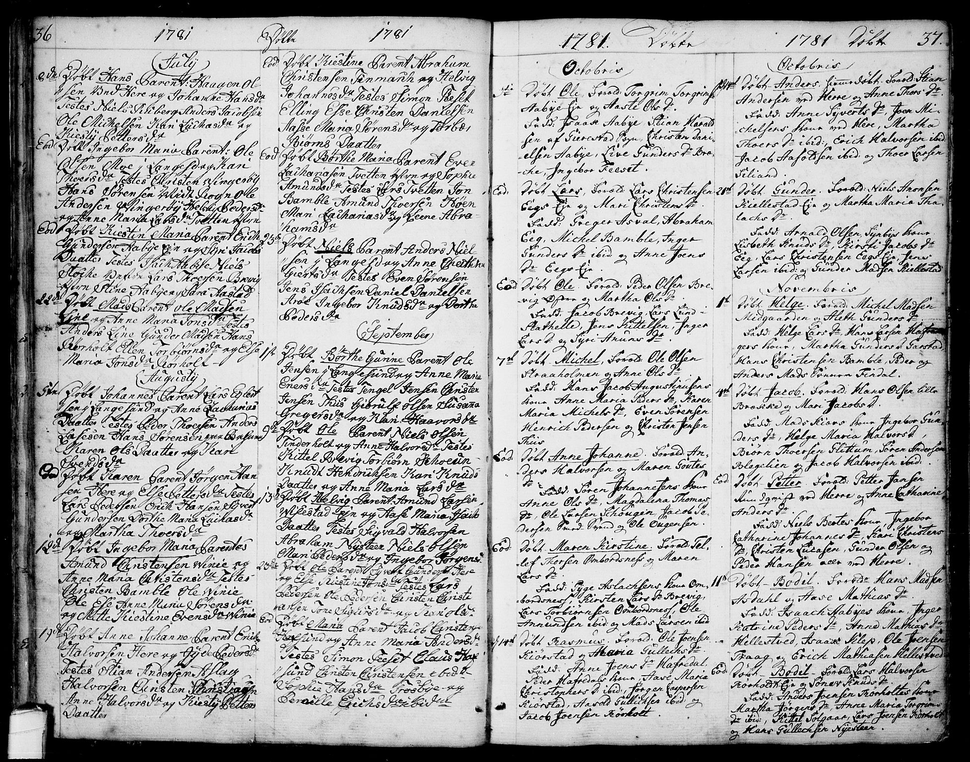 Bamble kirkebøker, SAKO/A-253/F/Fa/L0002: Parish register (official) no. I 2, 1775-1814, p. 36-37