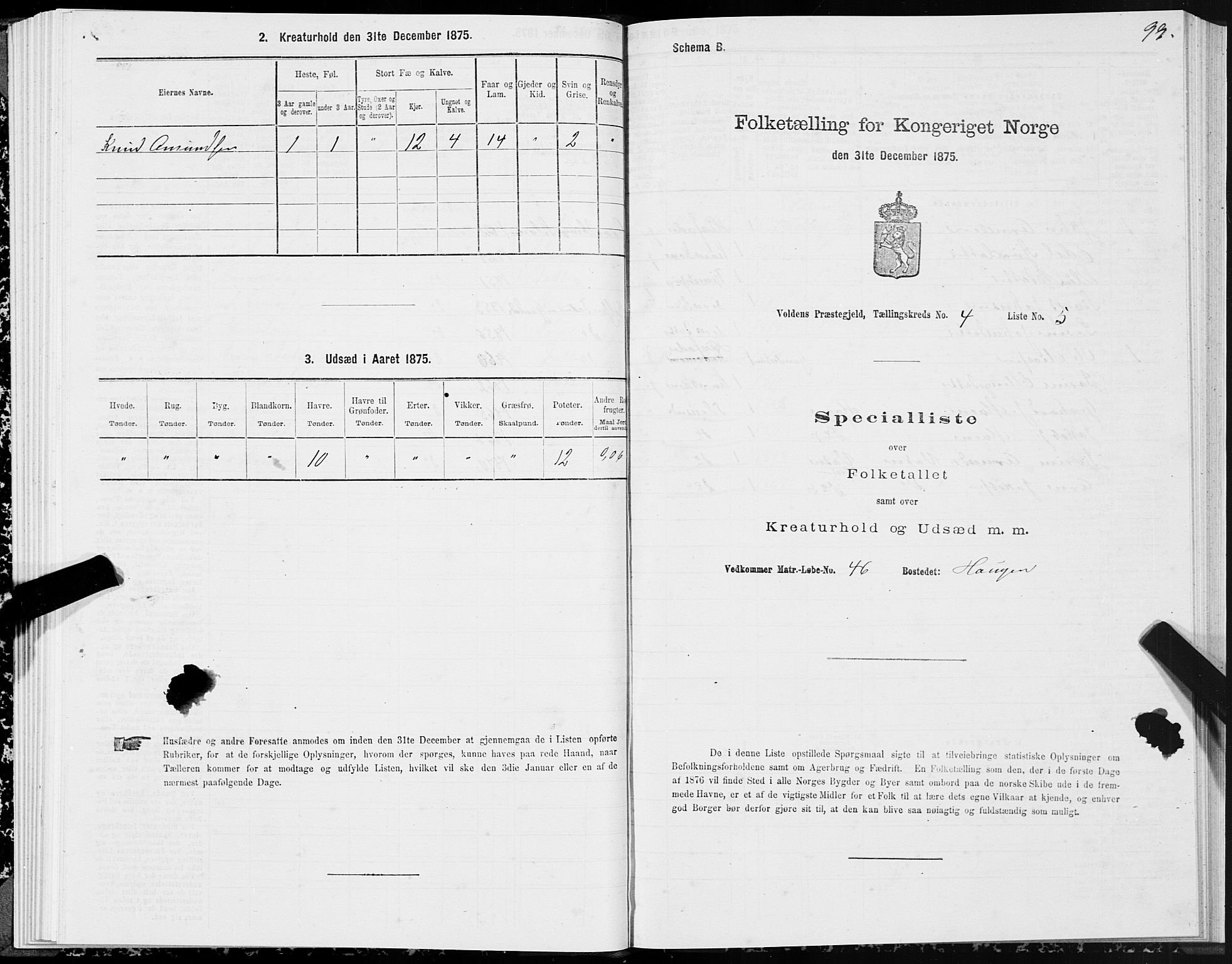 SAT, 1875 census for 1519P Volda, 1875, p. 3099