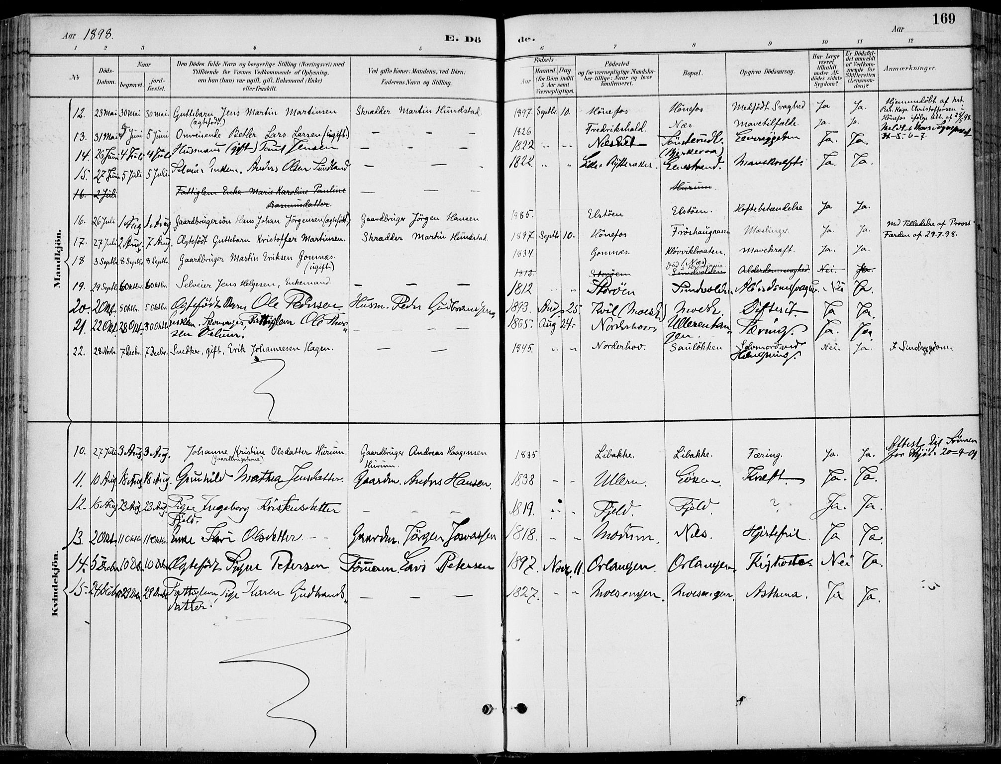 Hole kirkebøker, SAKO/A-228/F/Fa/L0009: Parish register (official) no. I 9, 1892-1907, p. 169