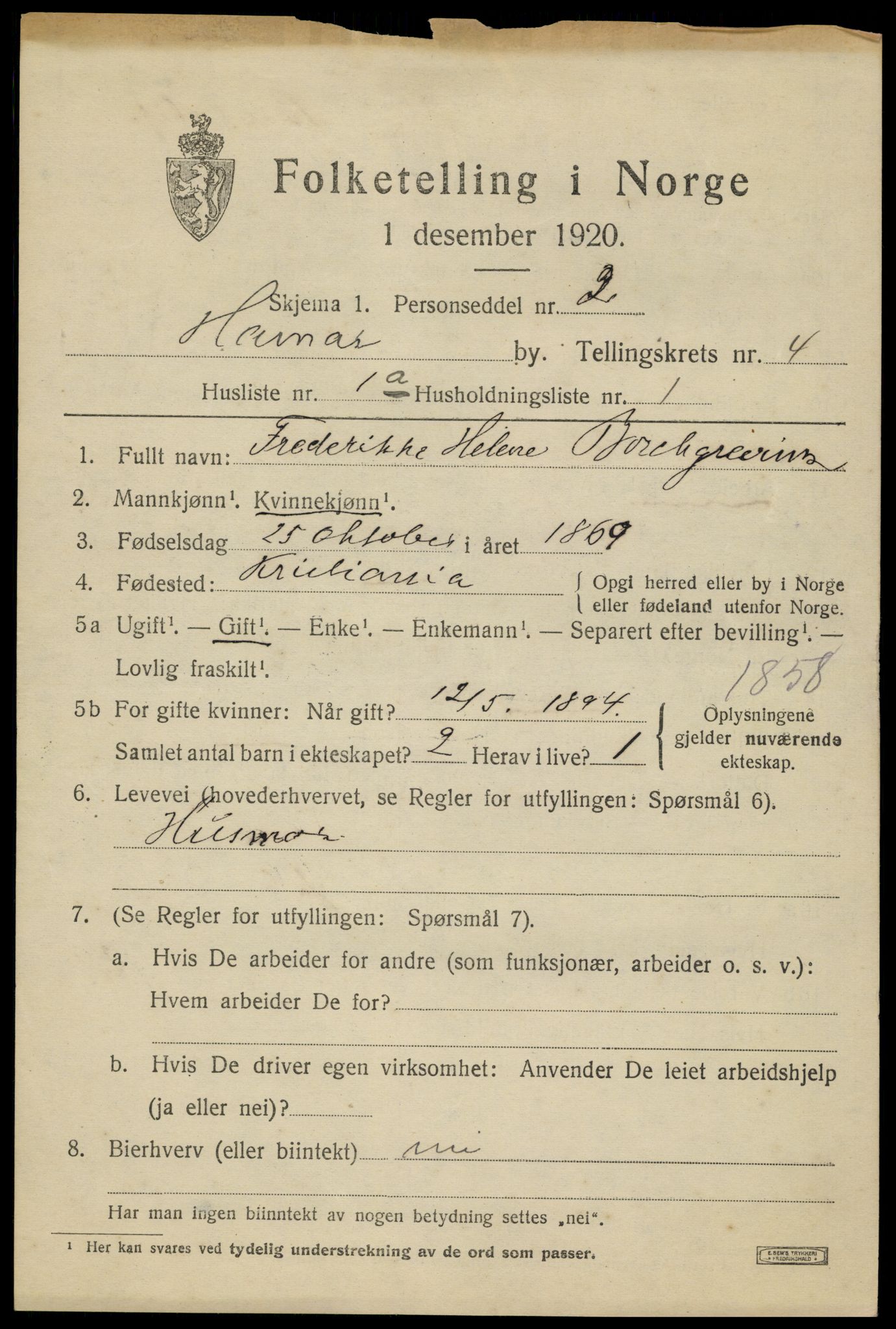 SAH, 1920 census for Hamar, 1920, p. 7797