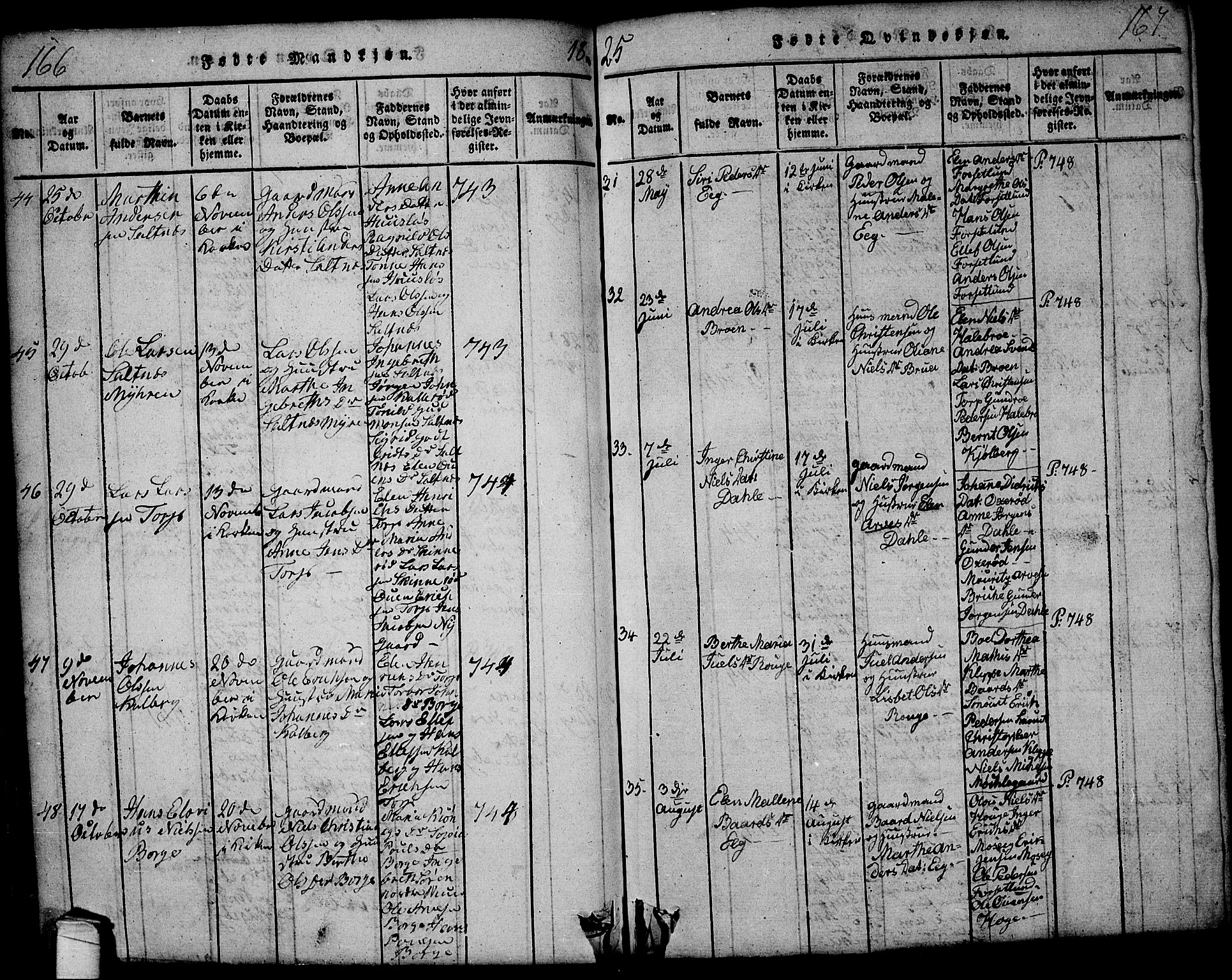 Onsøy prestekontor Kirkebøker, SAO/A-10914/G/Ga/L0001: Parish register (copy) no. I 1, 1814-1840, p. 166-167