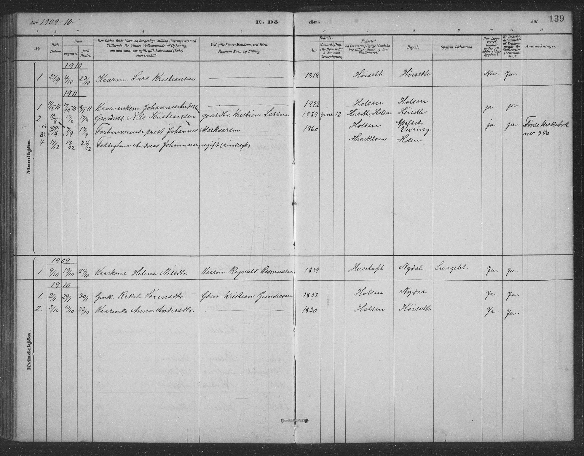 Førde sokneprestembete, AV/SAB-A-79901/H/Hab/Habc/L0002: Parish register (copy) no. C 2, 1881-1911, p. 139