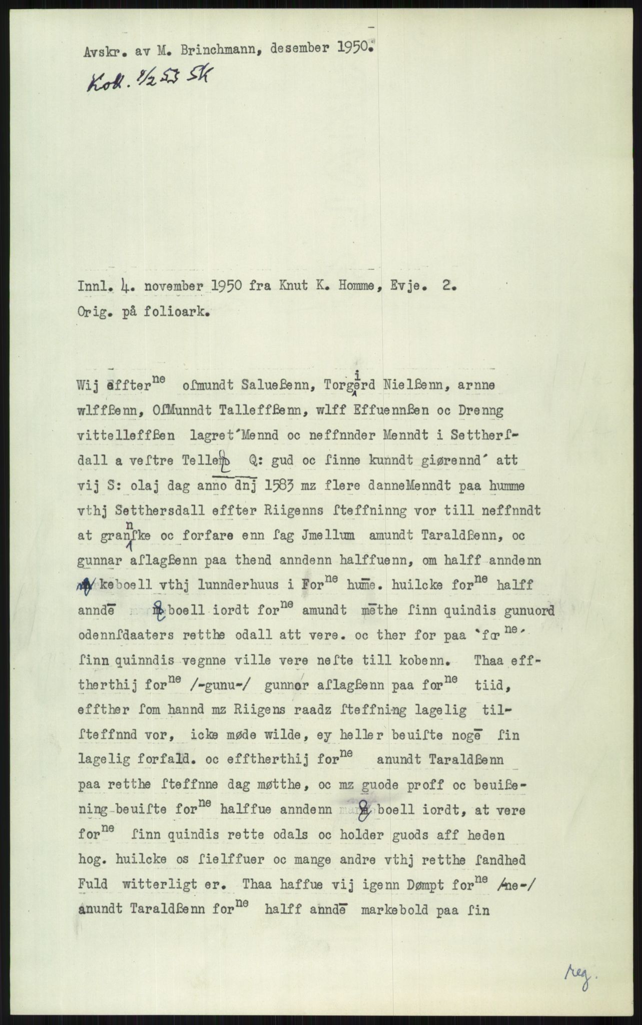 Samlinger til kildeutgivelse, Diplomavskriftsamlingen, AV/RA-EA-4053/H/Ha, p. 2809