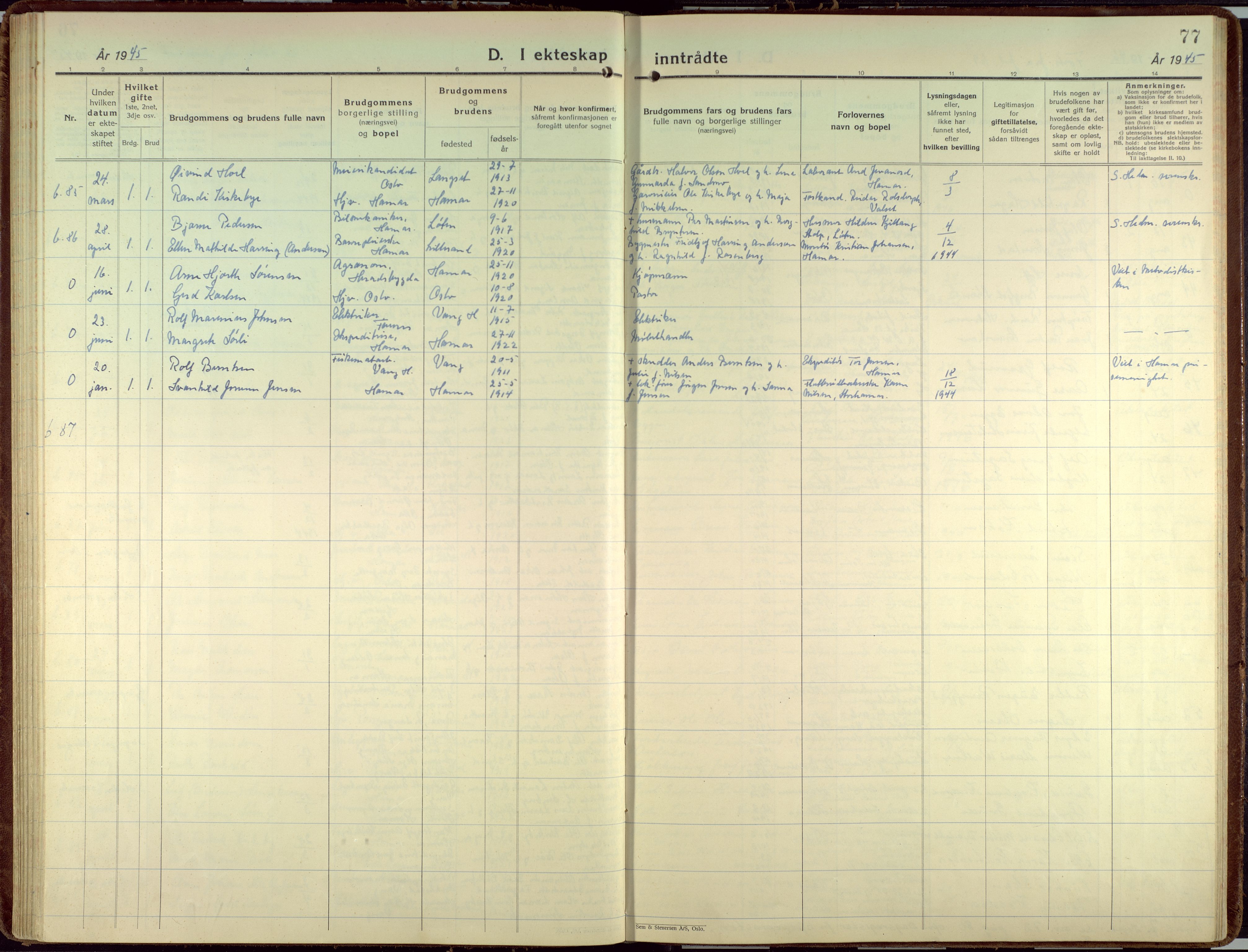 Hamar prestekontor, AV/SAH-DOMPH-002/H/Ha/Haa/L0006: Parish register (official) no. 6, 1931-1953, p. 77