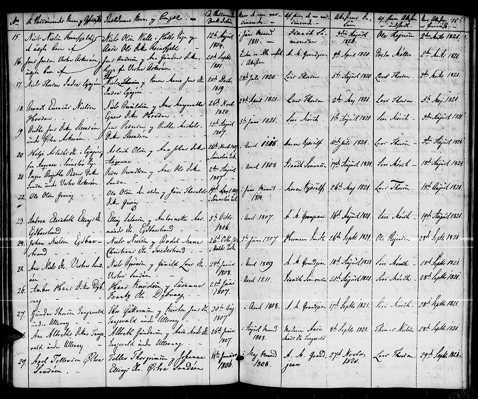 Dypvåg sokneprestkontor, SAK/1111-0007/F/Fa/Faa/L0002: Parish register (official) no. A 2/ 1, 1813-1824, p. 405