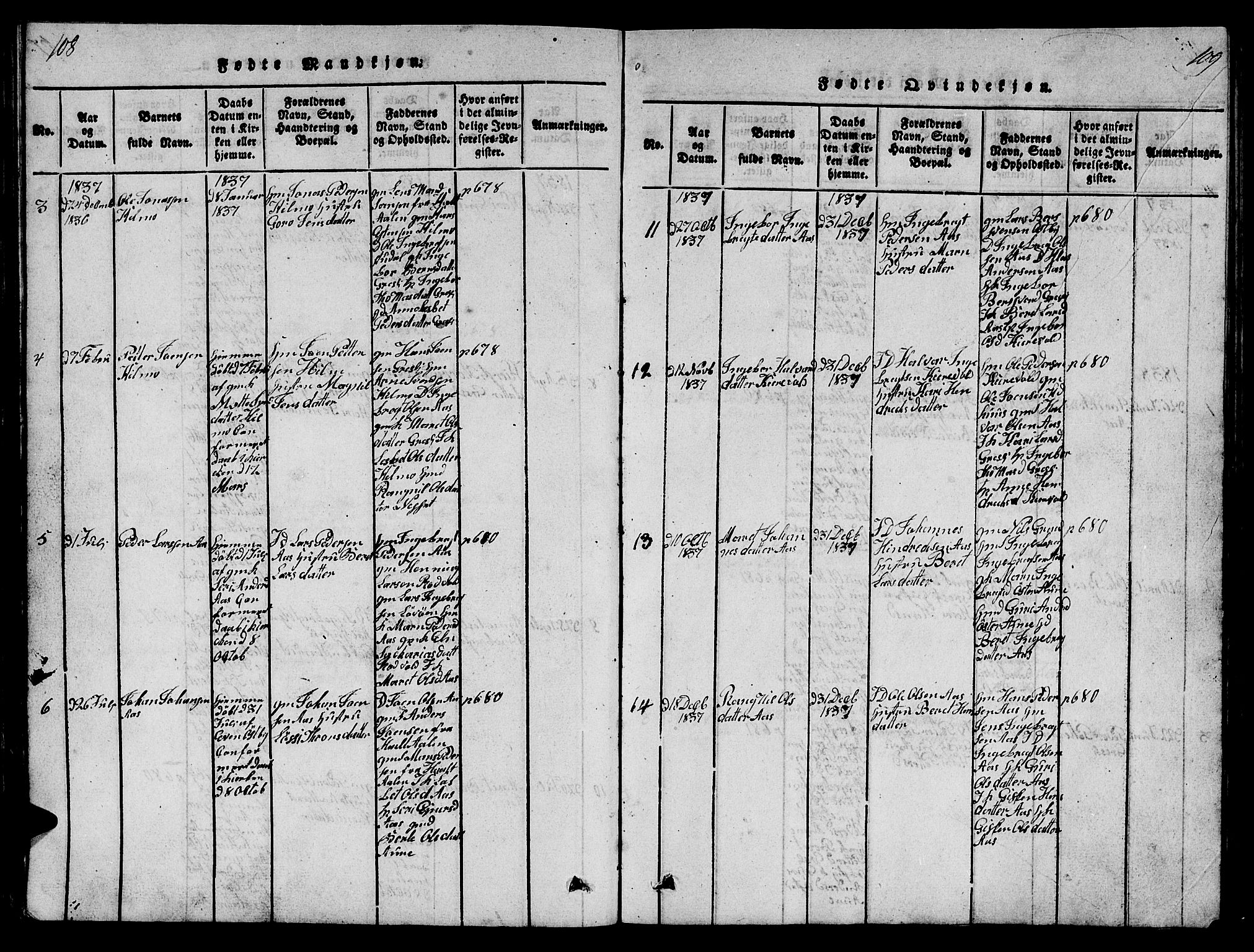 Ministerialprotokoller, klokkerbøker og fødselsregistre - Sør-Trøndelag, SAT/A-1456/698/L1164: Parish register (copy) no. 698C01, 1816-1861, p. 108-109