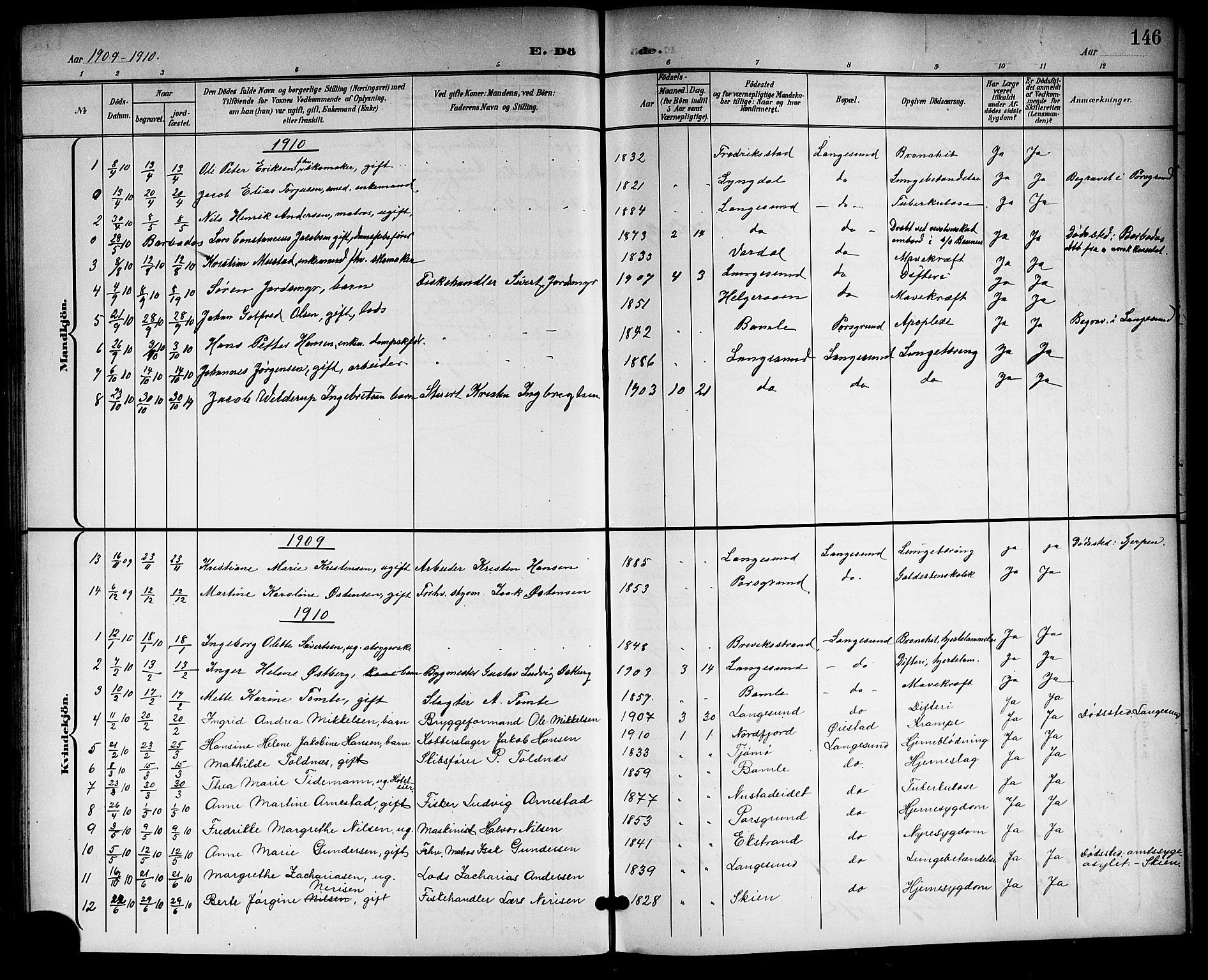 Langesund kirkebøker, SAKO/A-280/G/Ga/L0006: Parish register (copy) no. 6, 1899-1918, p. 146