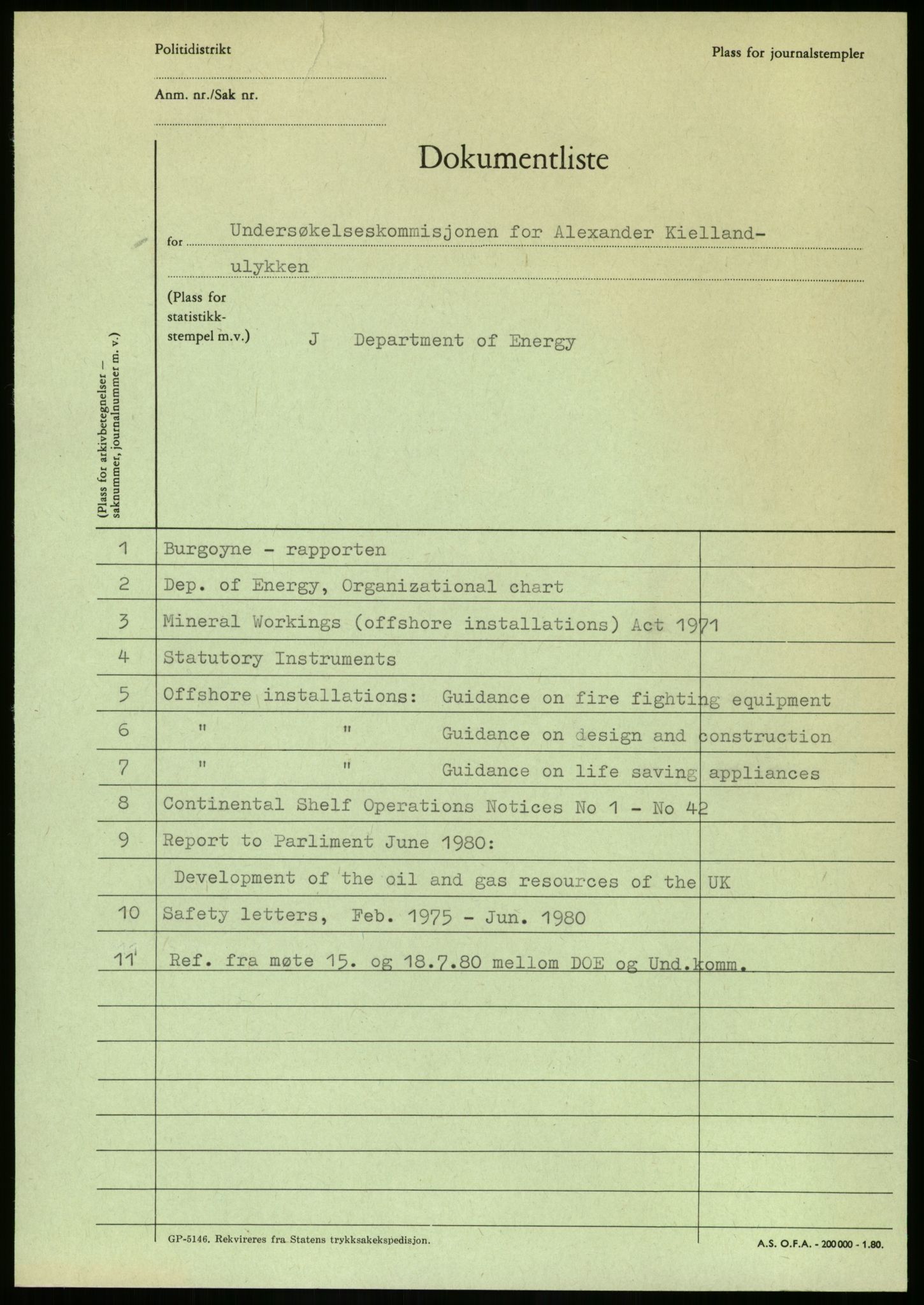 Justisdepartementet, Granskningskommisjonen ved Alexander Kielland-ulykken 27.3.1980, RA/S-1165/D/L0014: J Department of Energy (Doku.liste + J1-J10 av 11)/K Department of Trade (Doku.liste + K1-K4 av 4), 1980-1981, p. 2