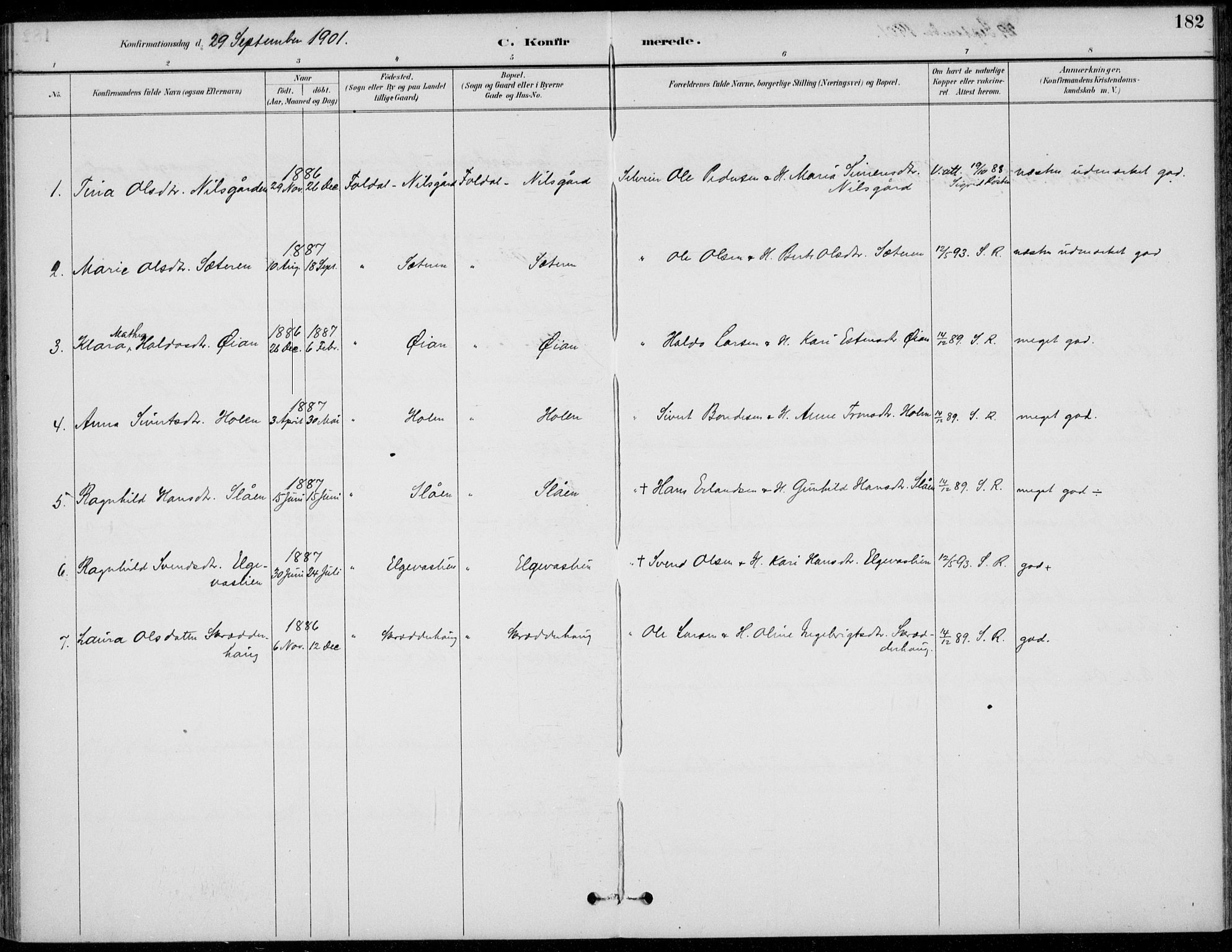 Alvdal prestekontor, AV/SAH-PREST-060/H/Ha/Haa/L0003: Parish register (official) no. 3, 1886-1912, p. 182