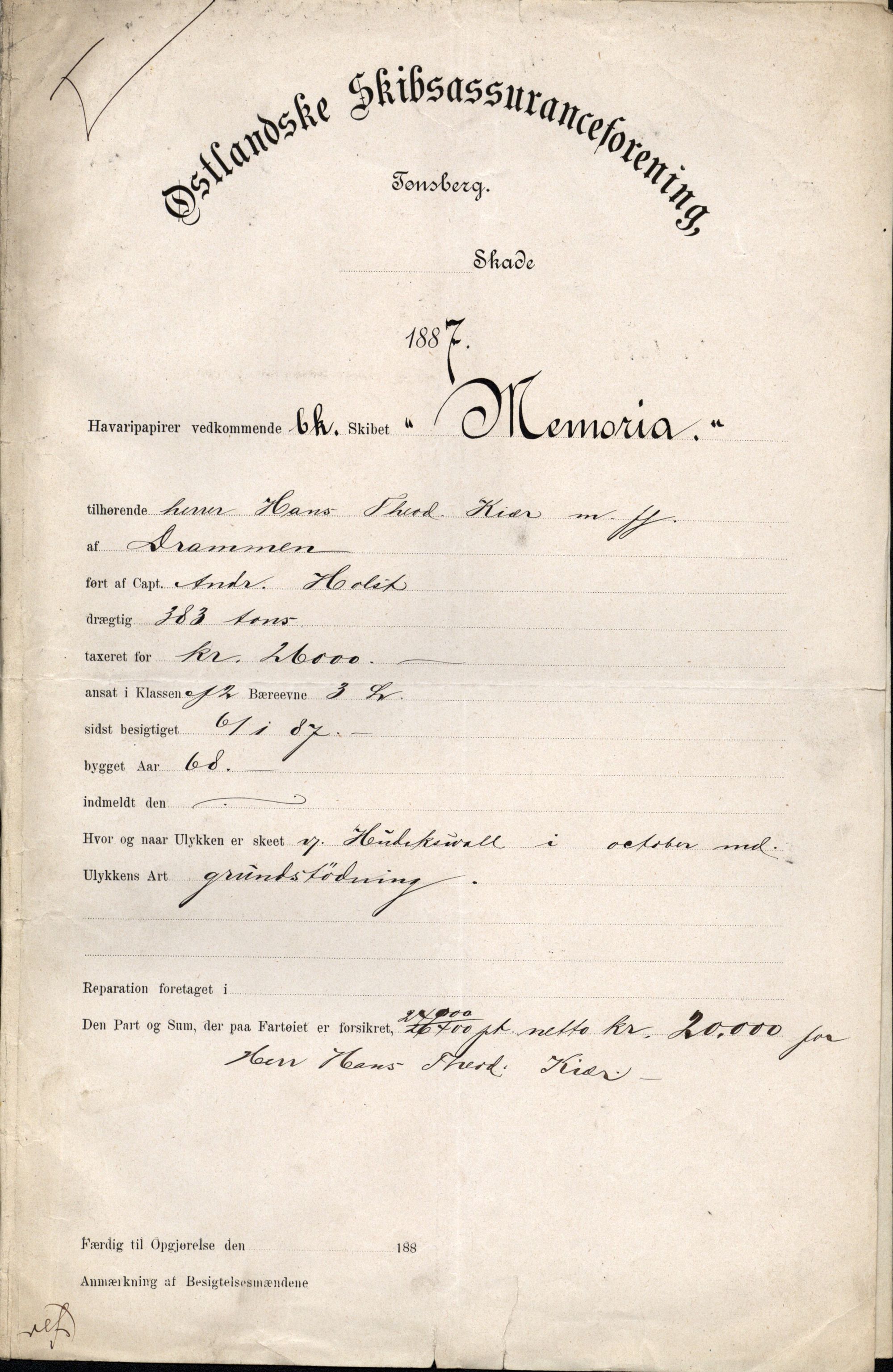 Pa 63 - Østlandske skibsassuranceforening, VEMU/A-1079/G/Ga/L0020/0010: Havaridokumenter / Anna, Silome, Oscarsborg, Memoria, Telegraf, 1887, p. 8