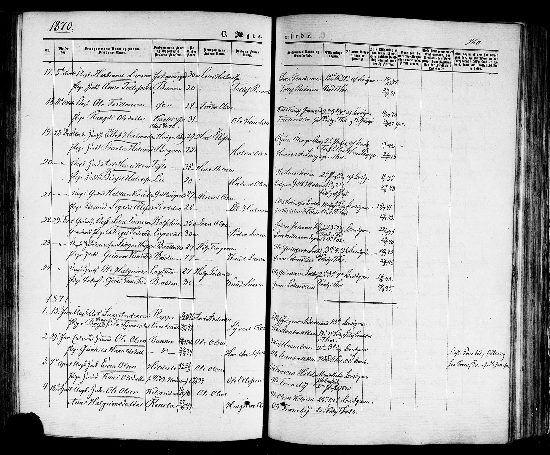 Nes kirkebøker, SAKO/A-236/F/Fa/L0010: Parish register (official) no. 10, 1864-1880, p. 460